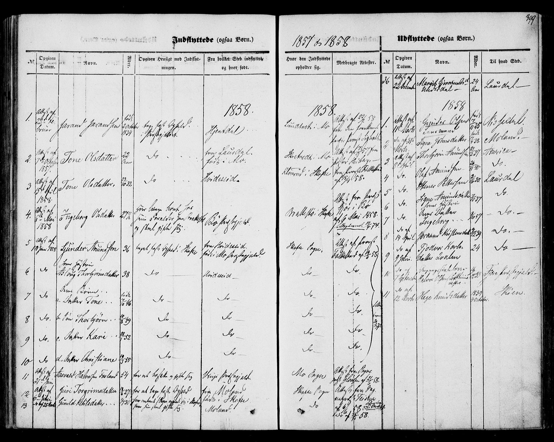 Mo kirkebøker, SAKO/A-286/F/Fa/L0005: Parish register (official) no. I 5, 1844-1864, p. 399