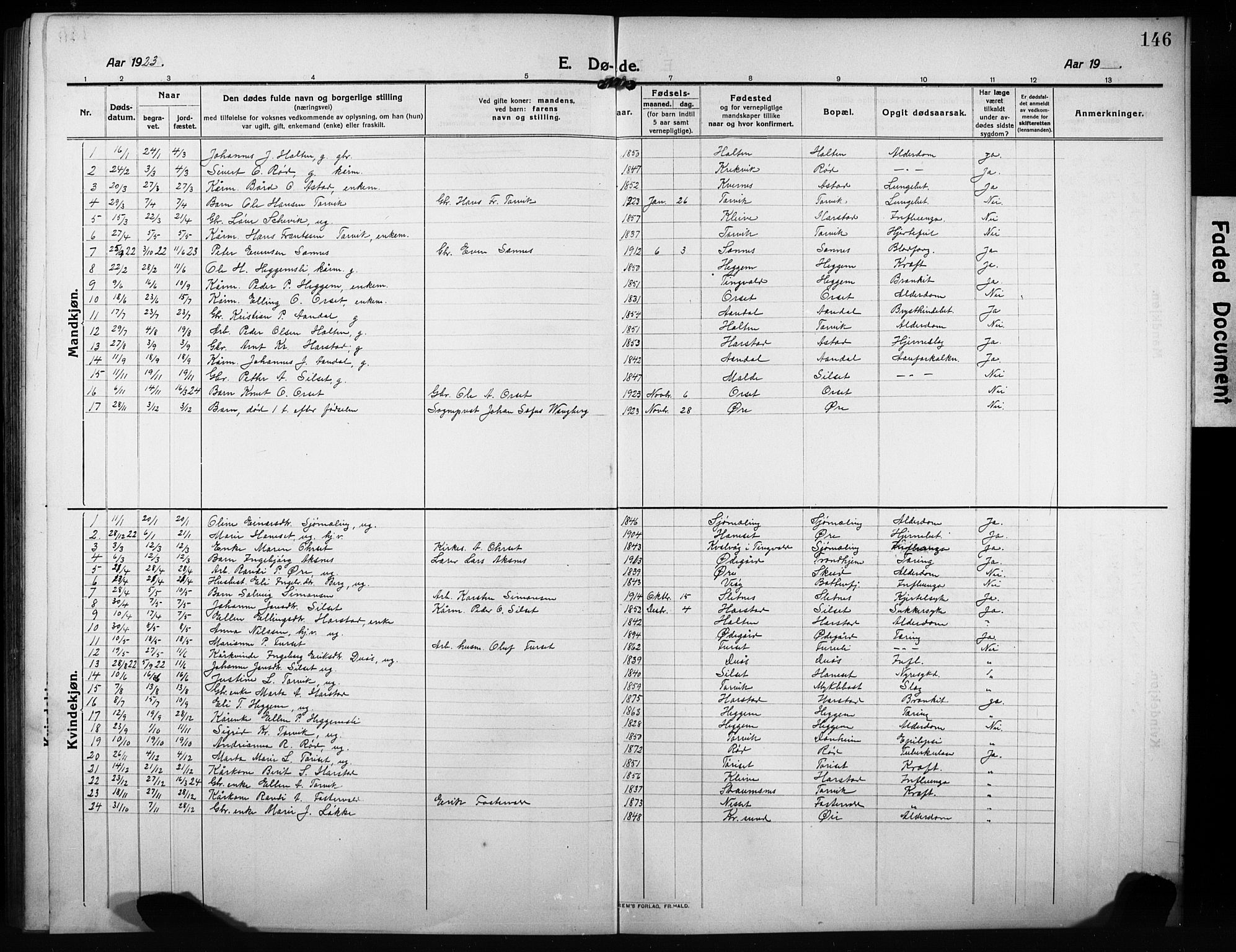 Ministerialprotokoller, klokkerbøker og fødselsregistre - Møre og Romsdal, SAT/A-1454/584/L0970: Parish register (copy) no. 584C03, 1912-1932, p. 146