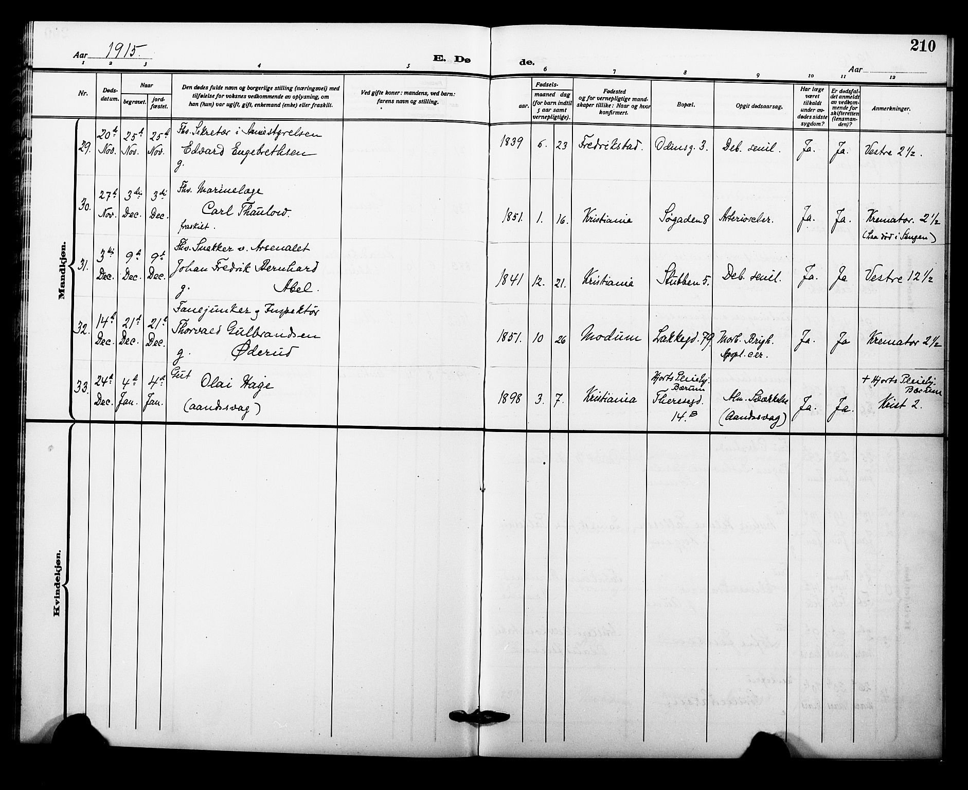 Garnisonsmenigheten Kirkebøker, SAO/A-10846/F/Fa/L0015: Parish register (official) no. 15, 1915-1921, p. 210