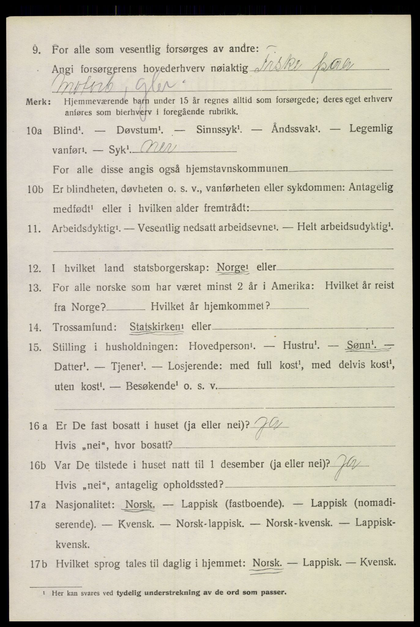 SAT, 1920 census for Sortland, 1920, p. 6503