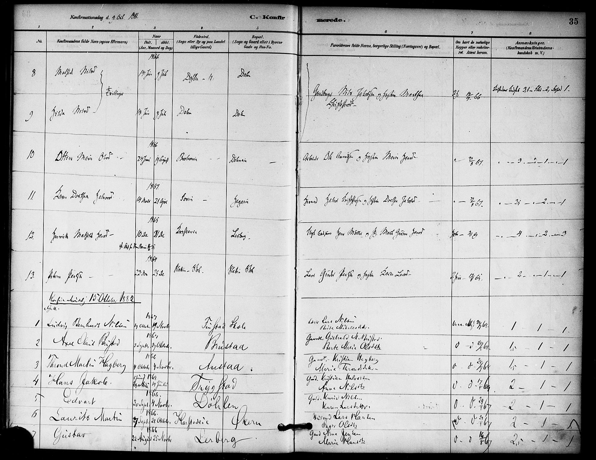 Nannestad prestekontor Kirkebøker, SAO/A-10414a/F/Fb/L0001: Parish register (official) no. II 1, 1881-1890, p. 35