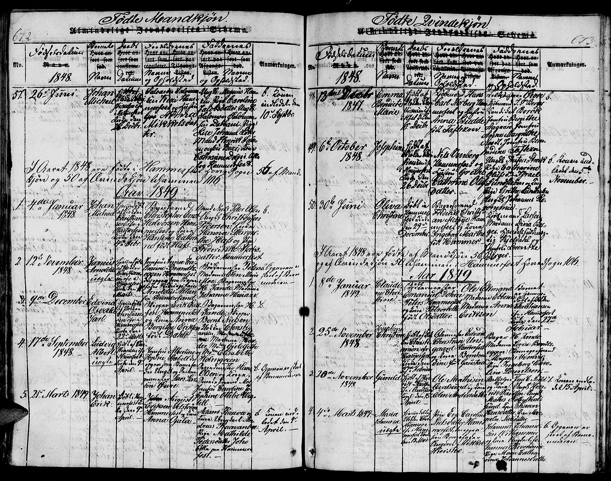Hammerfest sokneprestkontor, SATØ/S-1347/H/Hb/L0001.klokk: Parish register (copy) no. 1, 1822-1850, p. 672-673