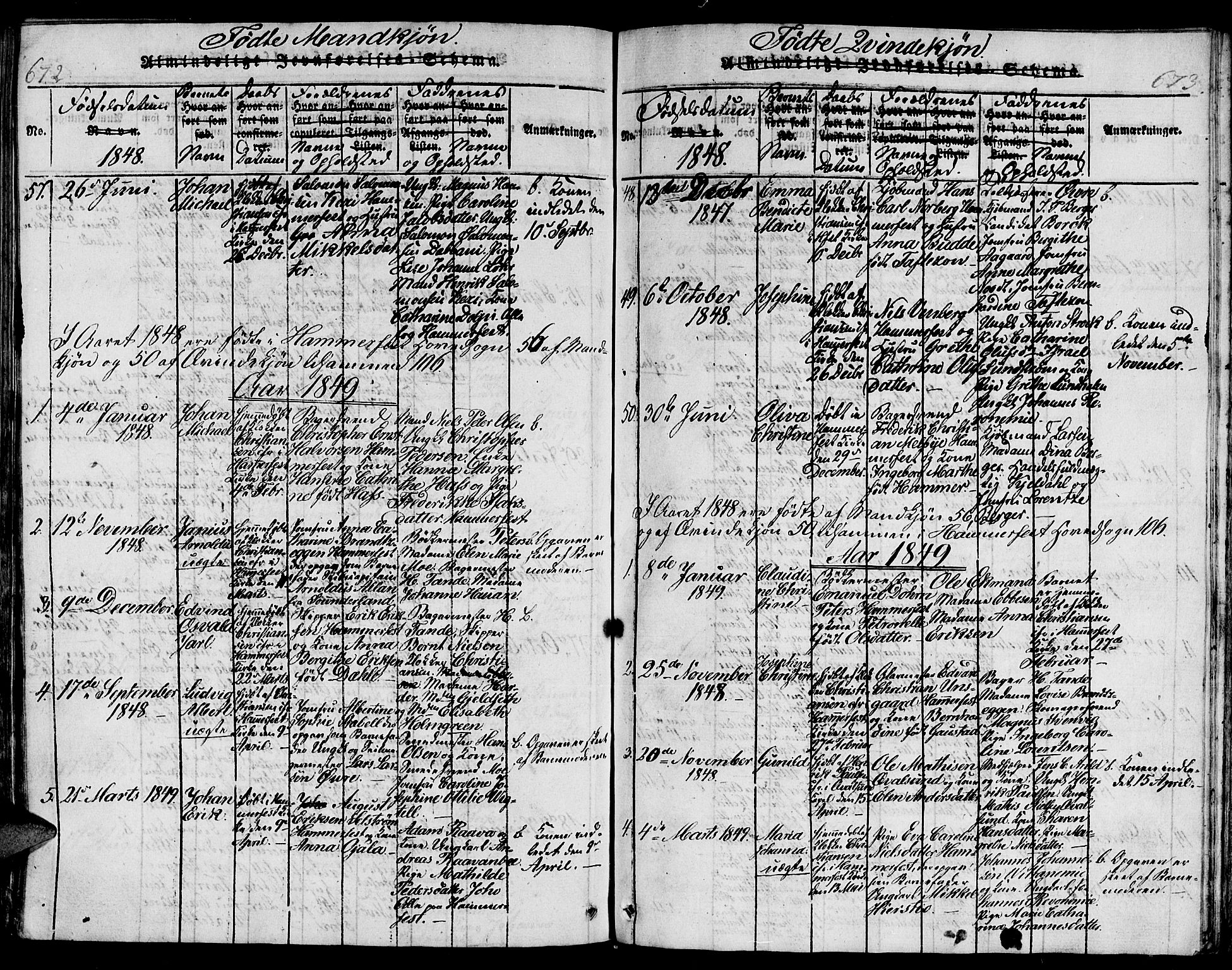 Hammerfest sokneprestkontor, AV/SATØ-S-1347/H/Hb/L0001.klokk: Parish register (copy) no. 1, 1822-1850, p. 672-673