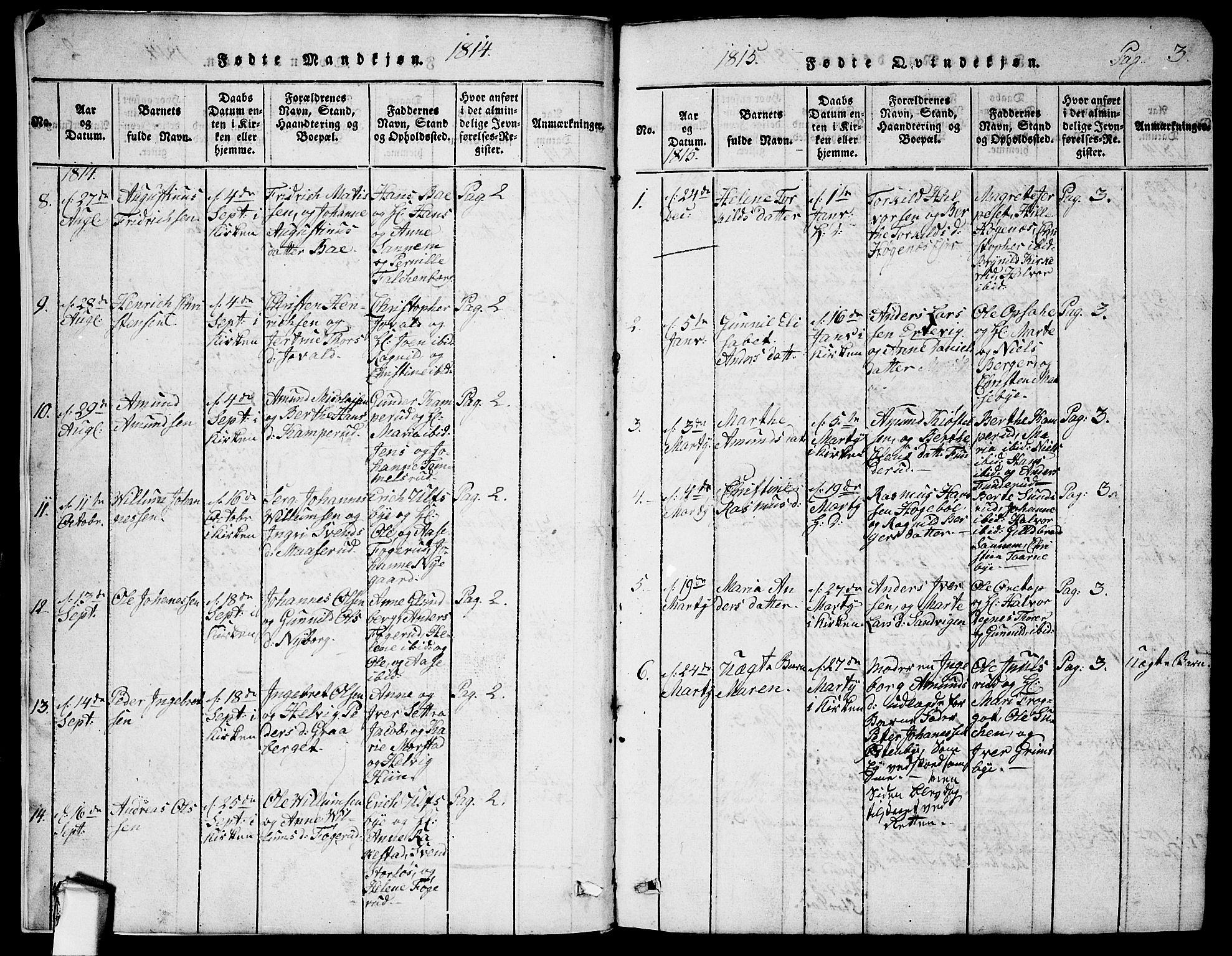 Rødenes prestekontor Kirkebøker, AV/SAO-A-2005/G/Ga/L0001: Parish register (copy) no.  I 1, 1814-1841, p. 3