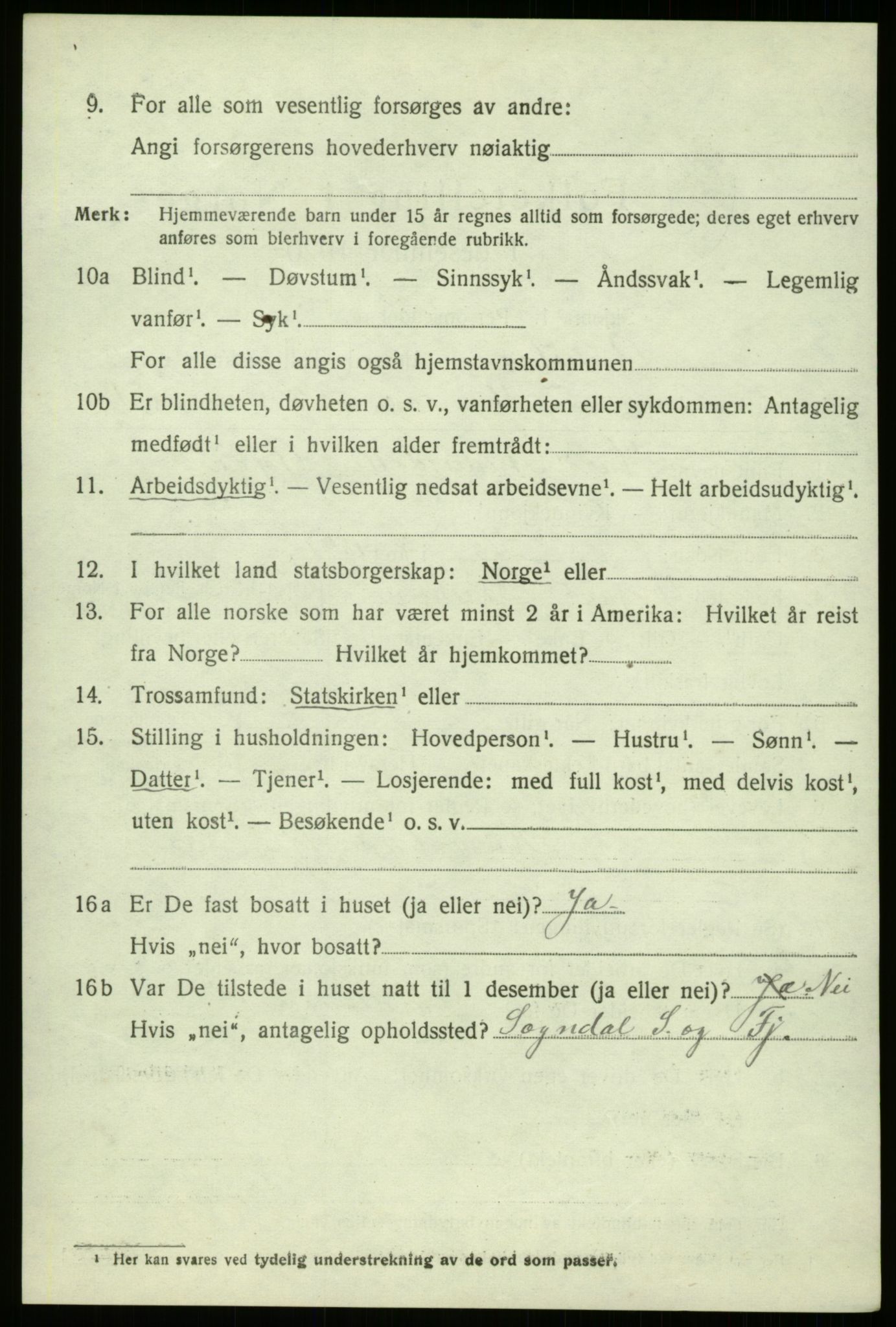 SAB, 1920 census for Balestrand, 1920, p. 4143