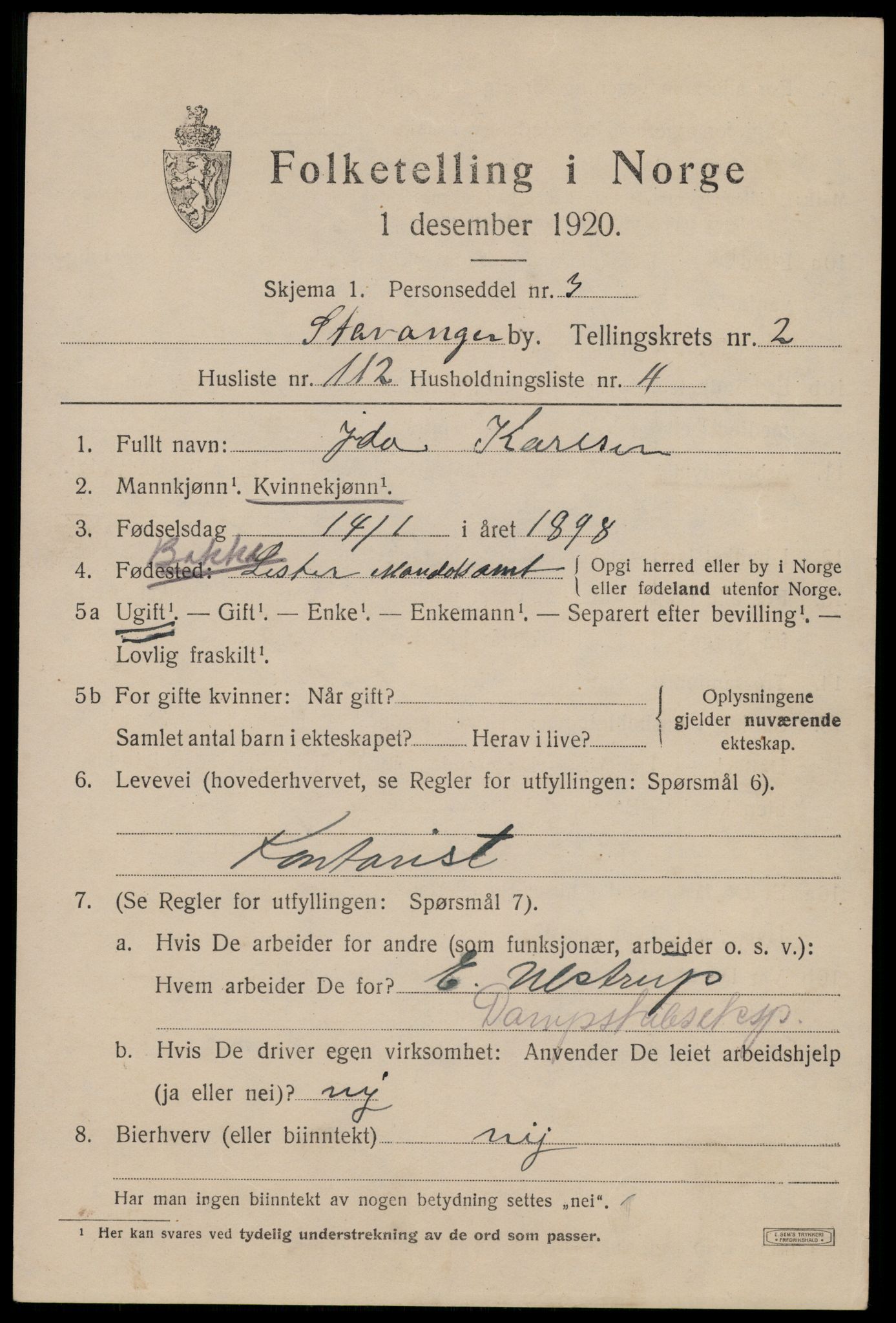 SAST, 1920 census for Stavanger, 1920, p. 35460