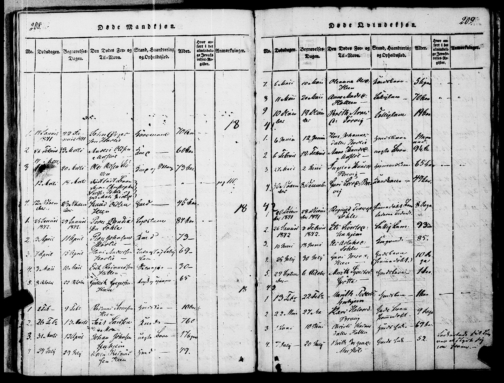 Ministerialprotokoller, klokkerbøker og fødselsregistre - Møre og Romsdal, SAT/A-1454/545/L0585: Parish register (official) no. 545A01, 1818-1853, p. 208-209