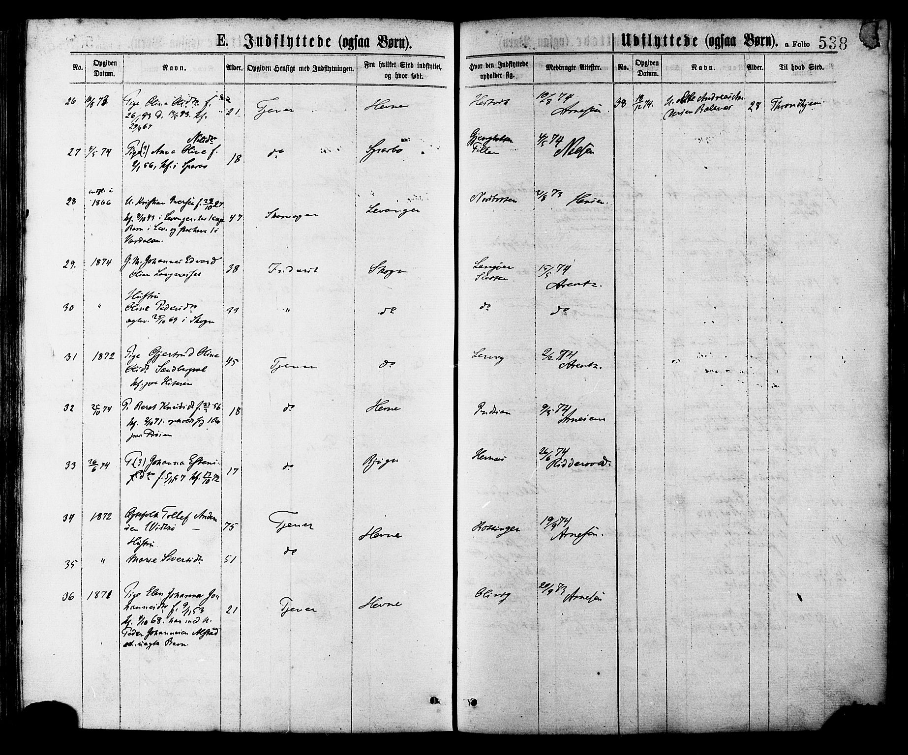 Ministerialprotokoller, klokkerbøker og fødselsregistre - Sør-Trøndelag, SAT/A-1456/634/L0532: Parish register (official) no. 634A08, 1871-1881, p. 538