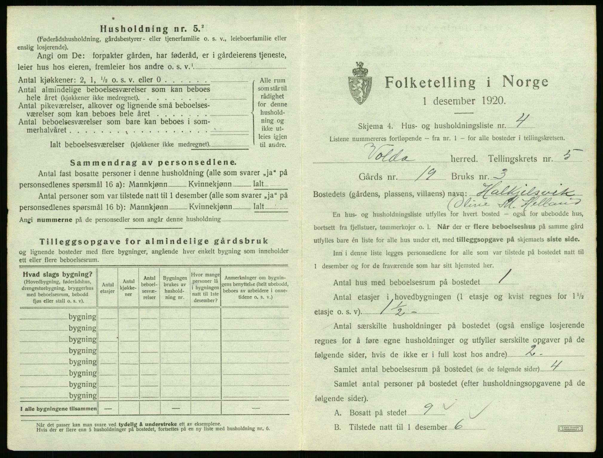 SAT, 1920 census for Volda, 1920, p. 360