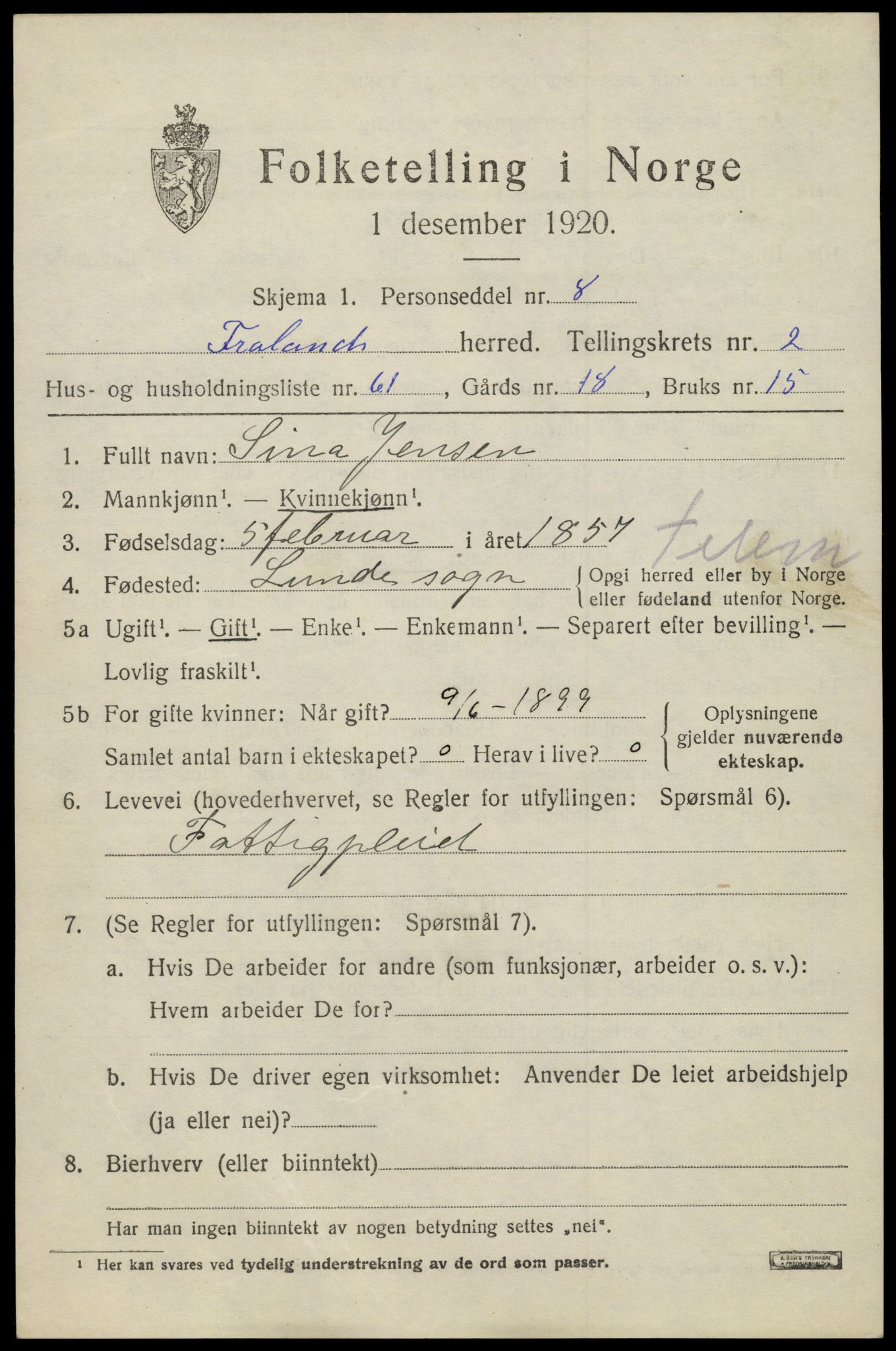 SAK, 1920 census for Froland, 1920, p. 2511