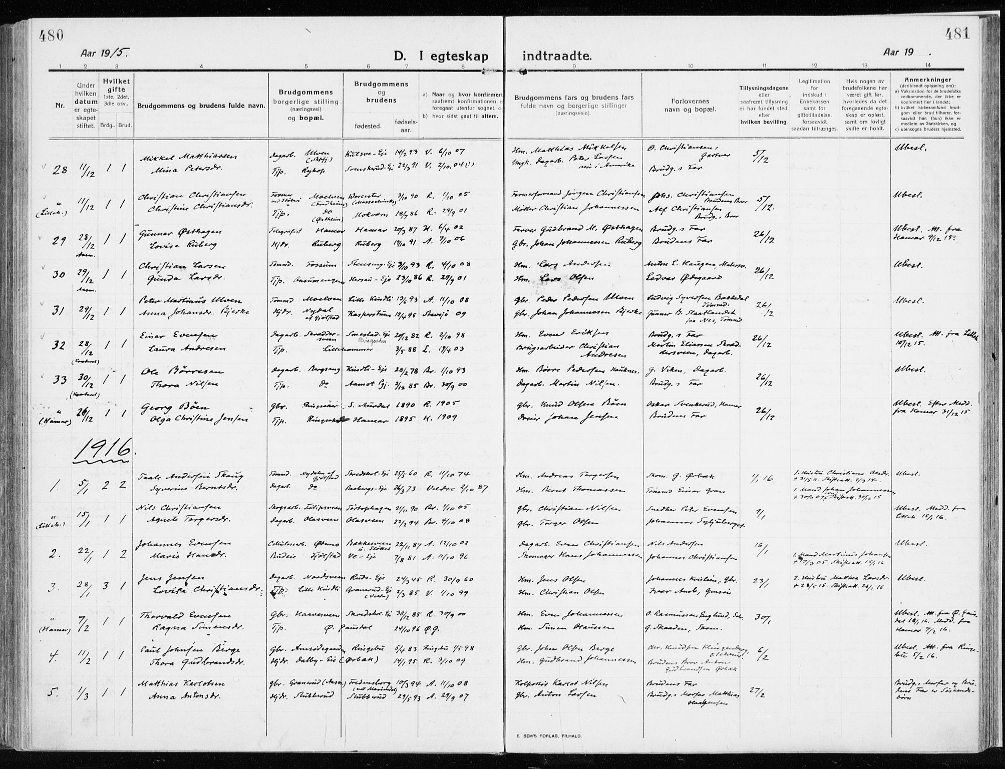 Ringsaker prestekontor, AV/SAH-PREST-014/K/Ka/L0020: Parish register (official) no. 20, 1913-1922, p. 480-481