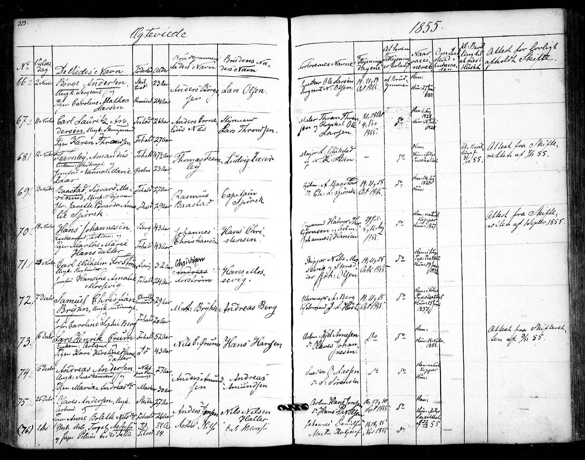 Halden prestekontor Kirkebøker, SAO/A-10909/F/Fa/L0006: Parish register (official) no. I 6, 1845-1856, p. 323