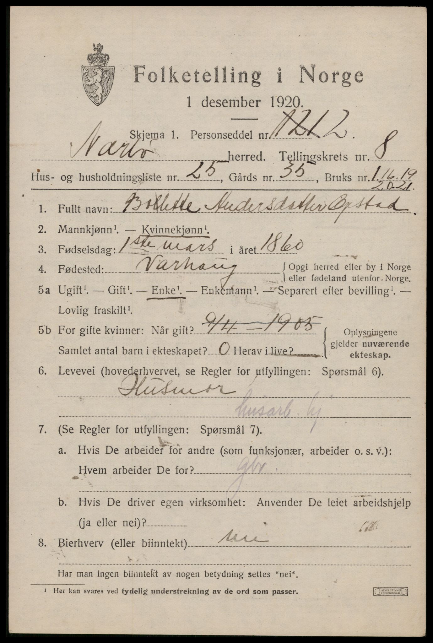 SAST, 1920 census for Nærbø, 1920, p. 5363