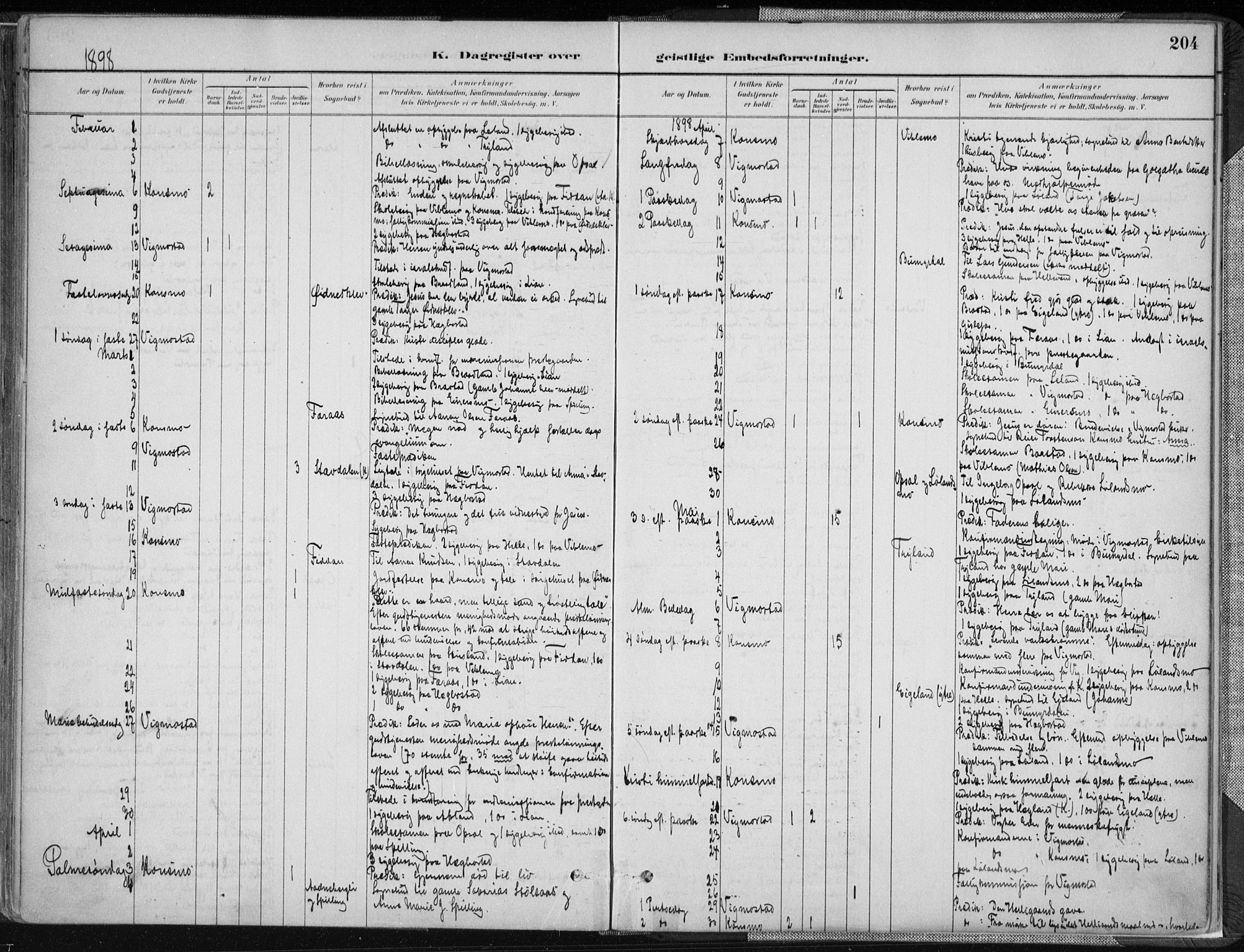 Nord-Audnedal sokneprestkontor, AV/SAK-1111-0032/F/Fa/Fab/L0003: Parish register (official) no. A 3, 1882-1900, p. 204