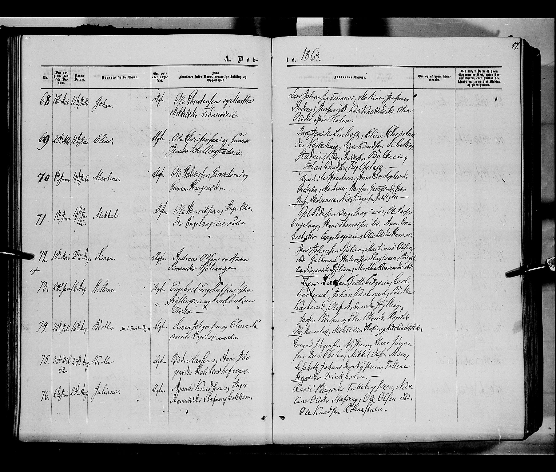 Løten prestekontor, AV/SAH-PREST-022/K/Ka/L0008: Parish register (official) no. 8, 1860-1877, p. 57