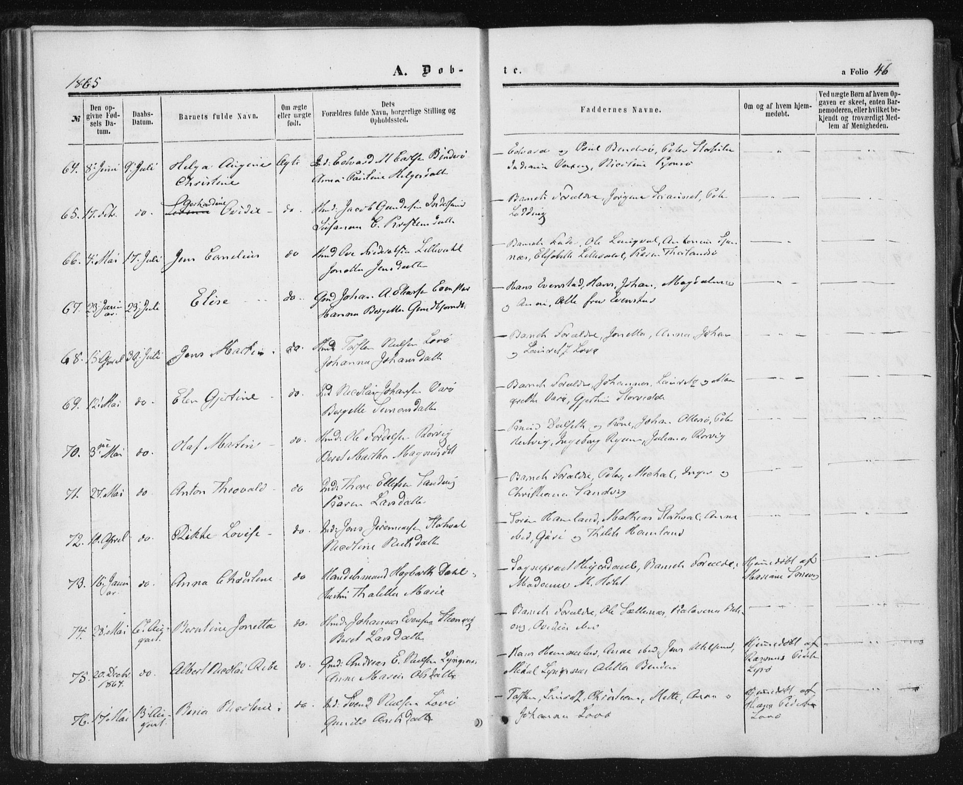 Ministerialprotokoller, klokkerbøker og fødselsregistre - Nord-Trøndelag, AV/SAT-A-1458/784/L0670: Parish register (official) no. 784A05, 1860-1876, p. 46