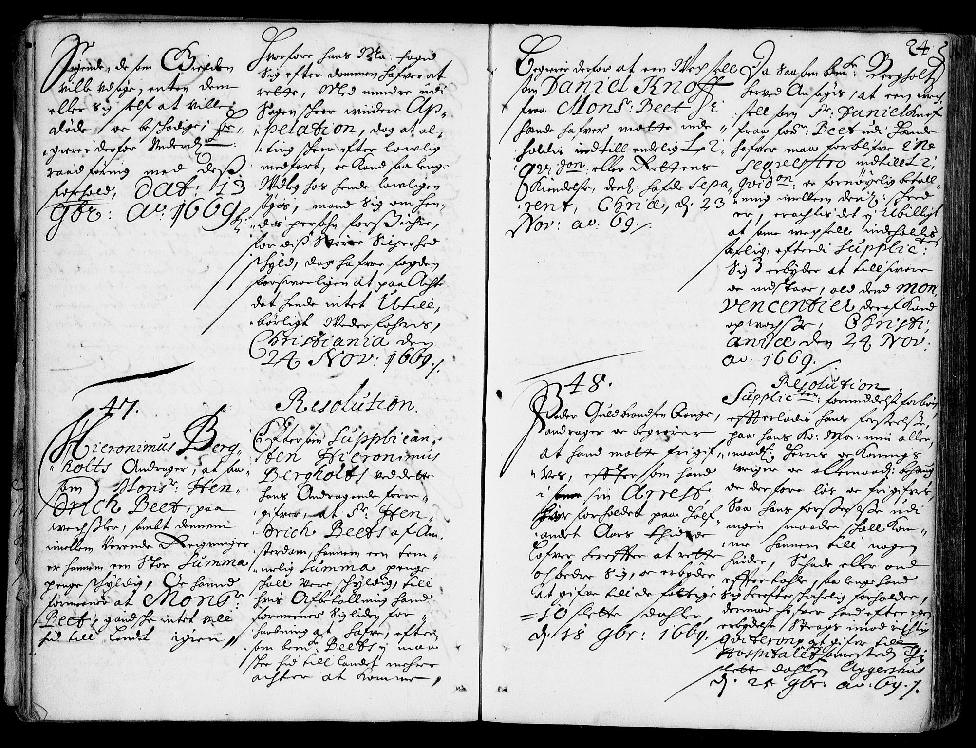 Stattholderembetet 1572-1771, AV/RA-EA-2870/Ad/L0002: Supplikasjons- og resolusjonsprotokoll, 1669-1671, p. 23b-24a