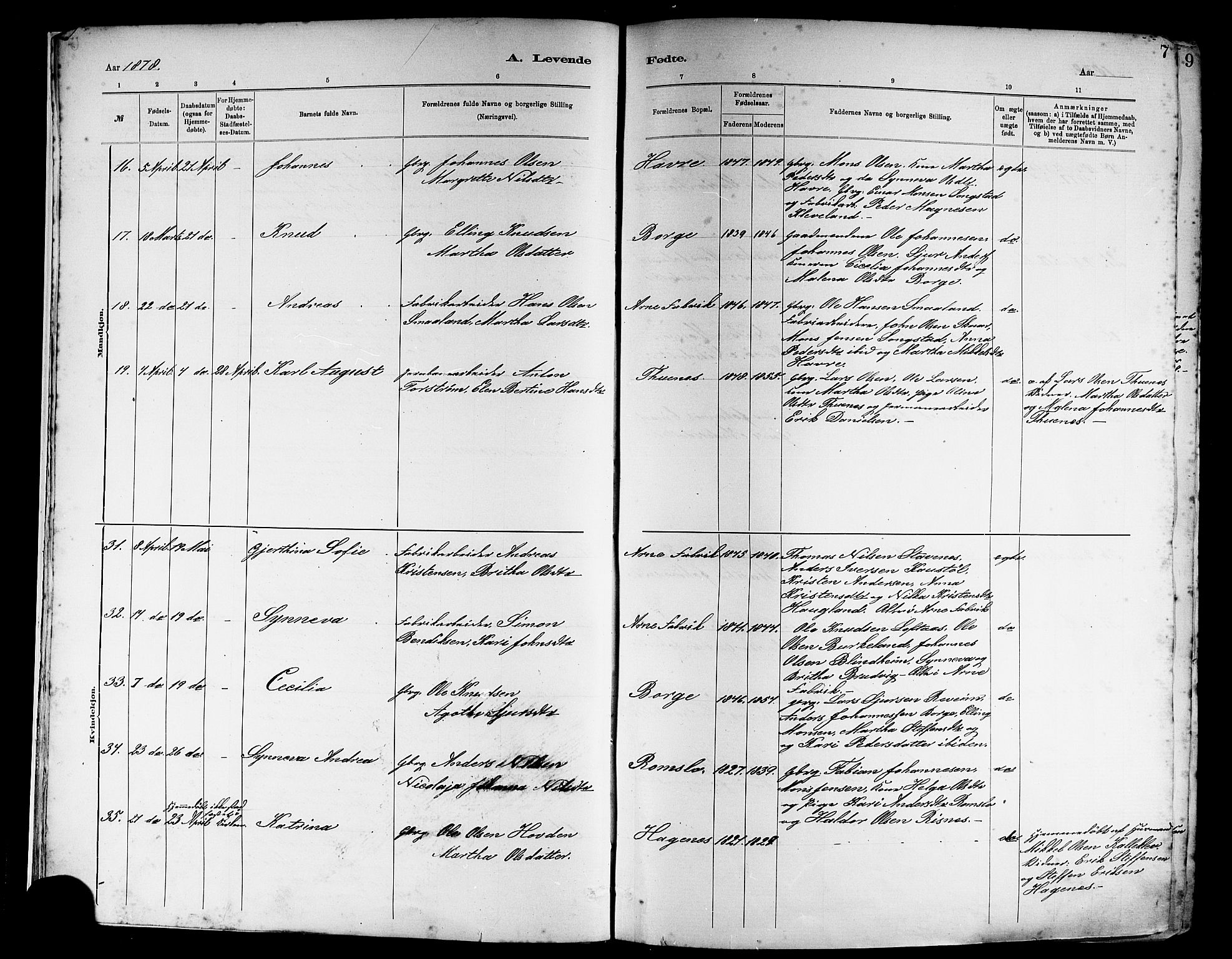 Haus sokneprestembete, SAB/A-75601/H/Haa: Parish register (official) no. A 19I, 1878-1886, p. 7
