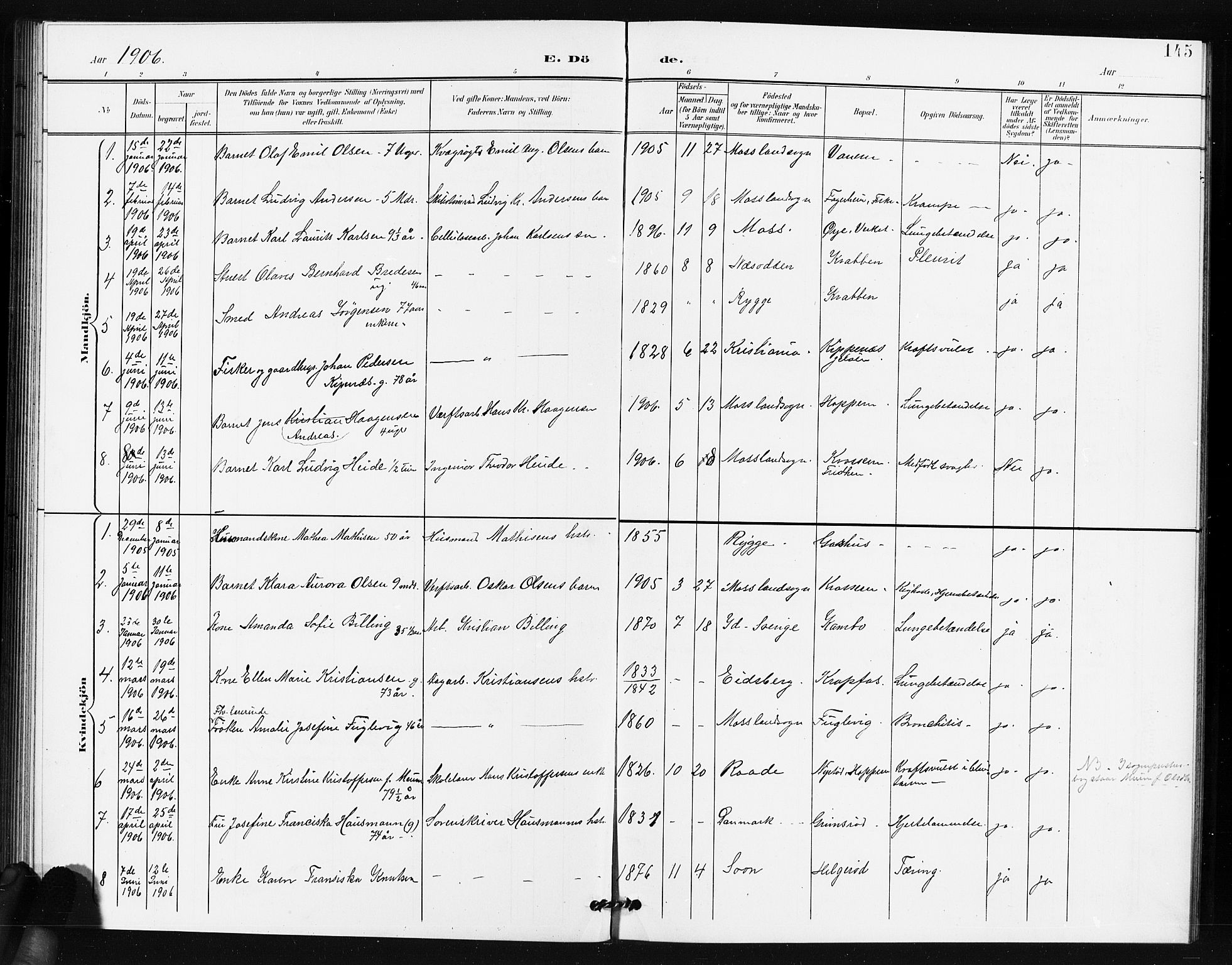 Moss prestekontor Kirkebøker, AV/SAO-A-2003/G/Gb/L0002: Parish register (copy) no. II 2, 1900-1910, p. 145