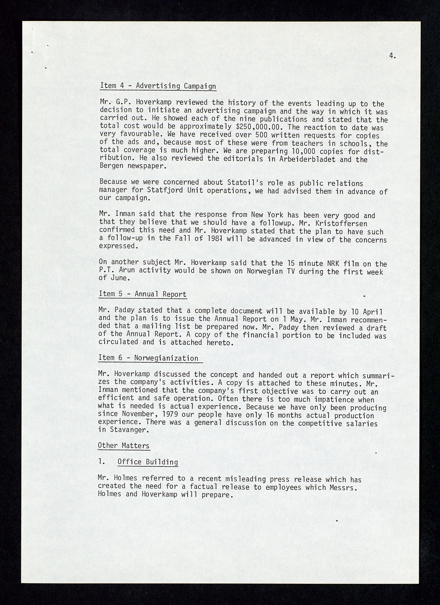 Pa 1578 - Mobil Exploration Norway Incorporated, AV/SAST-A-102024/4/D/Da/L0168: Sak og korrespondanse og styremøter, 1973-1986, p. 72