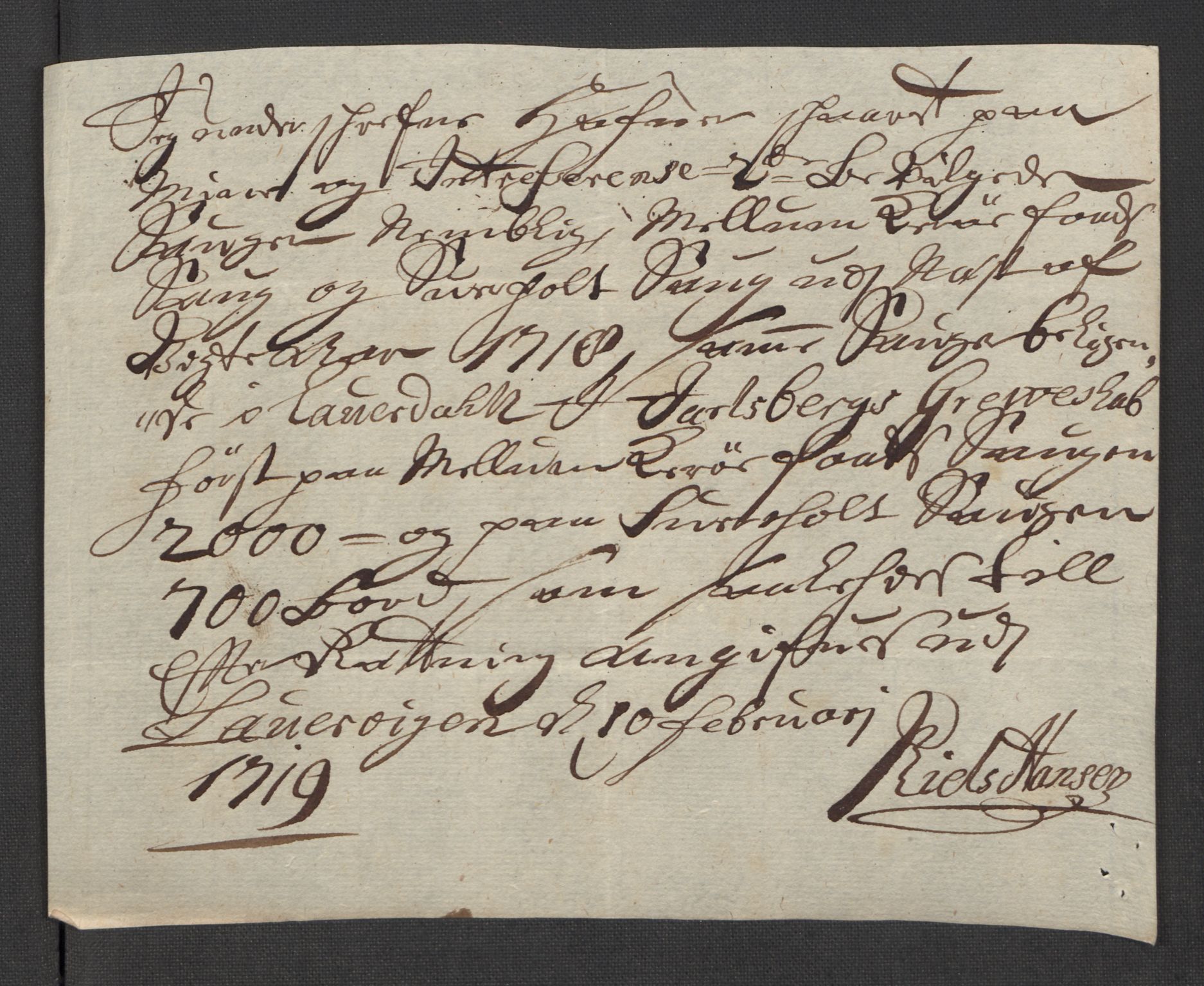 Rentekammeret inntil 1814, Reviderte regnskaper, Fogderegnskap, AV/RA-EA-4092/R32/L1882: Fogderegnskap Jarlsberg grevskap, 1718, p. 164