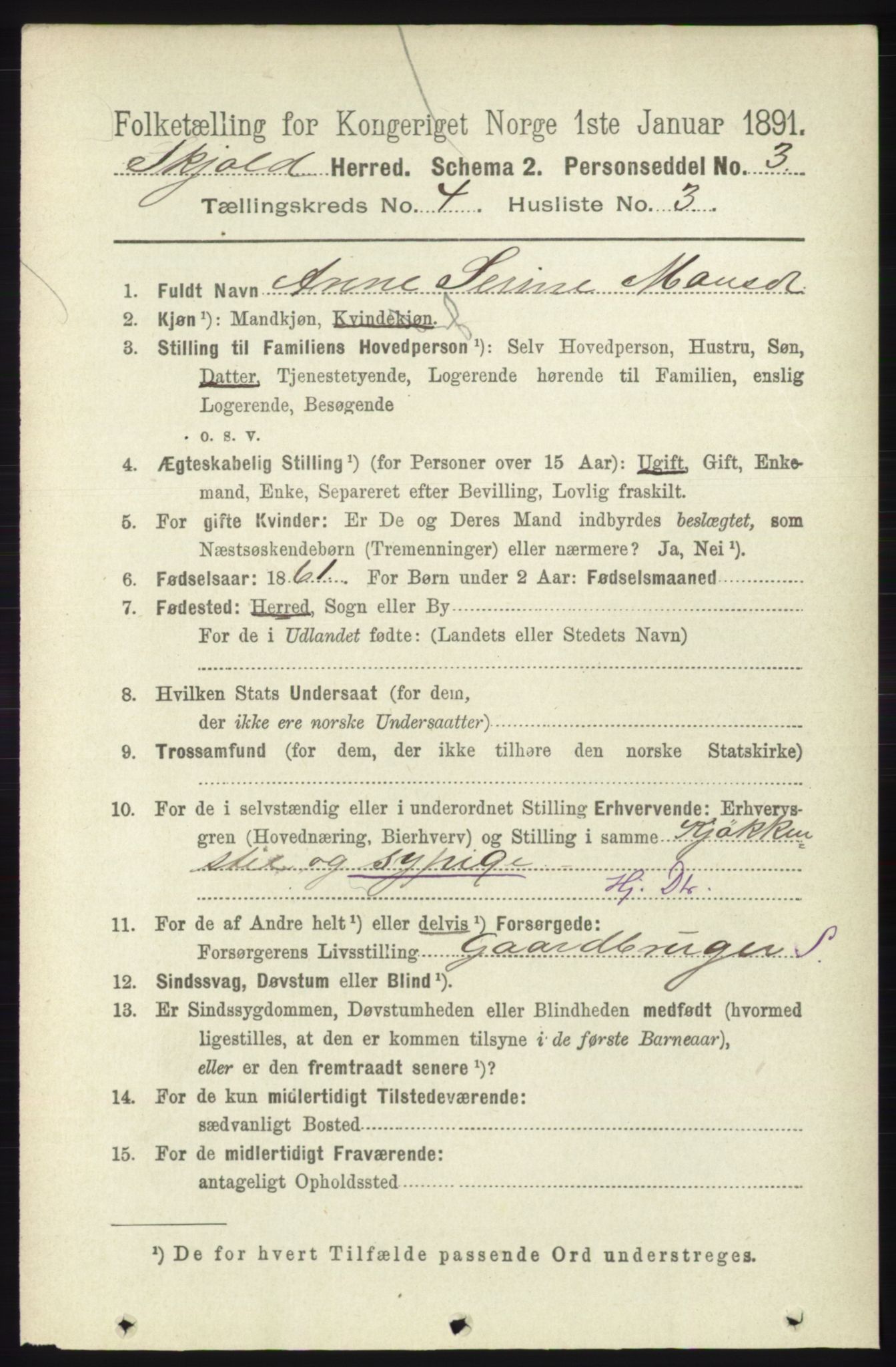 RA, 1891 census for 1154 Skjold, 1891, p. 561