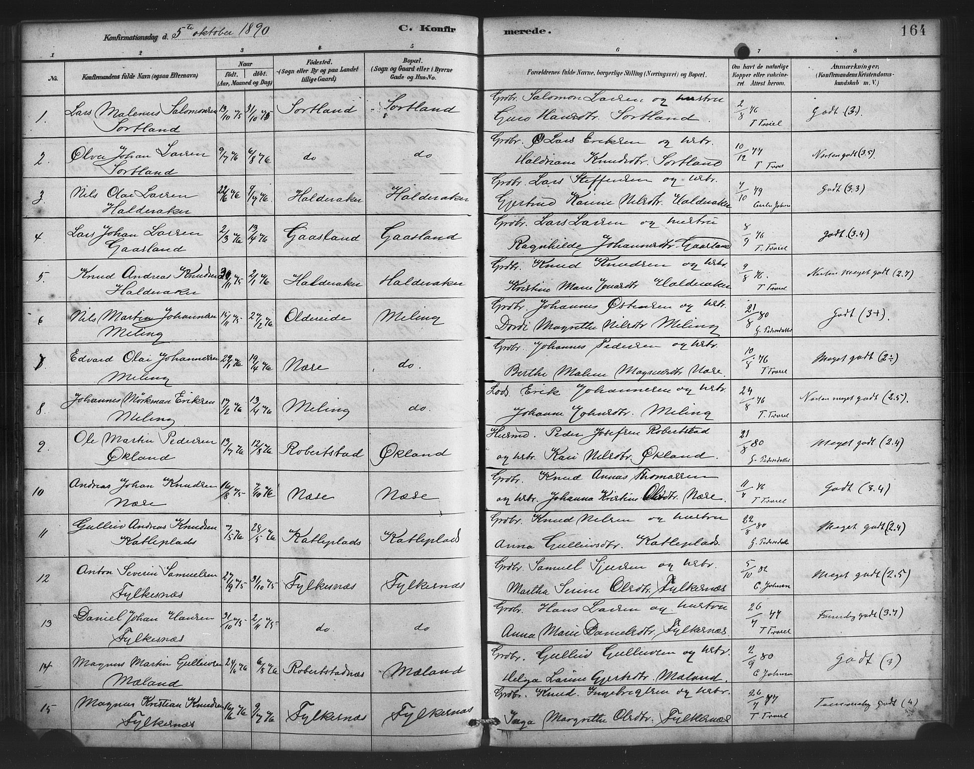 Finnås sokneprestembete, SAB/A-99925/H/Ha/Haa/Haac/L0001: Parish register (official) no. C 1, 1881-1894, p. 164