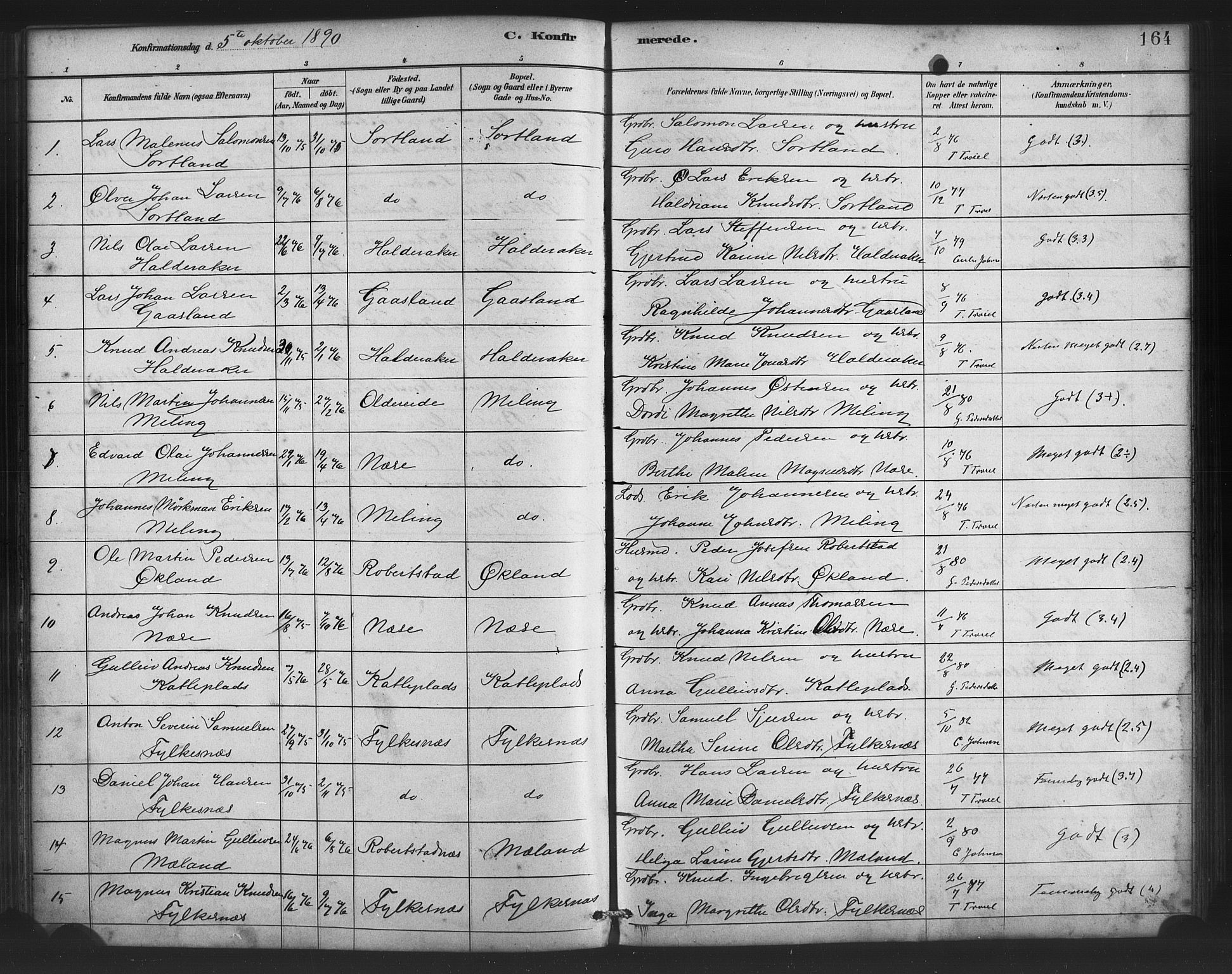 Finnås sokneprestembete, AV/SAB-A-99925/H/Ha/Haa/Haac/L0001: Parish register (official) no. C 1, 1881-1894, p. 164