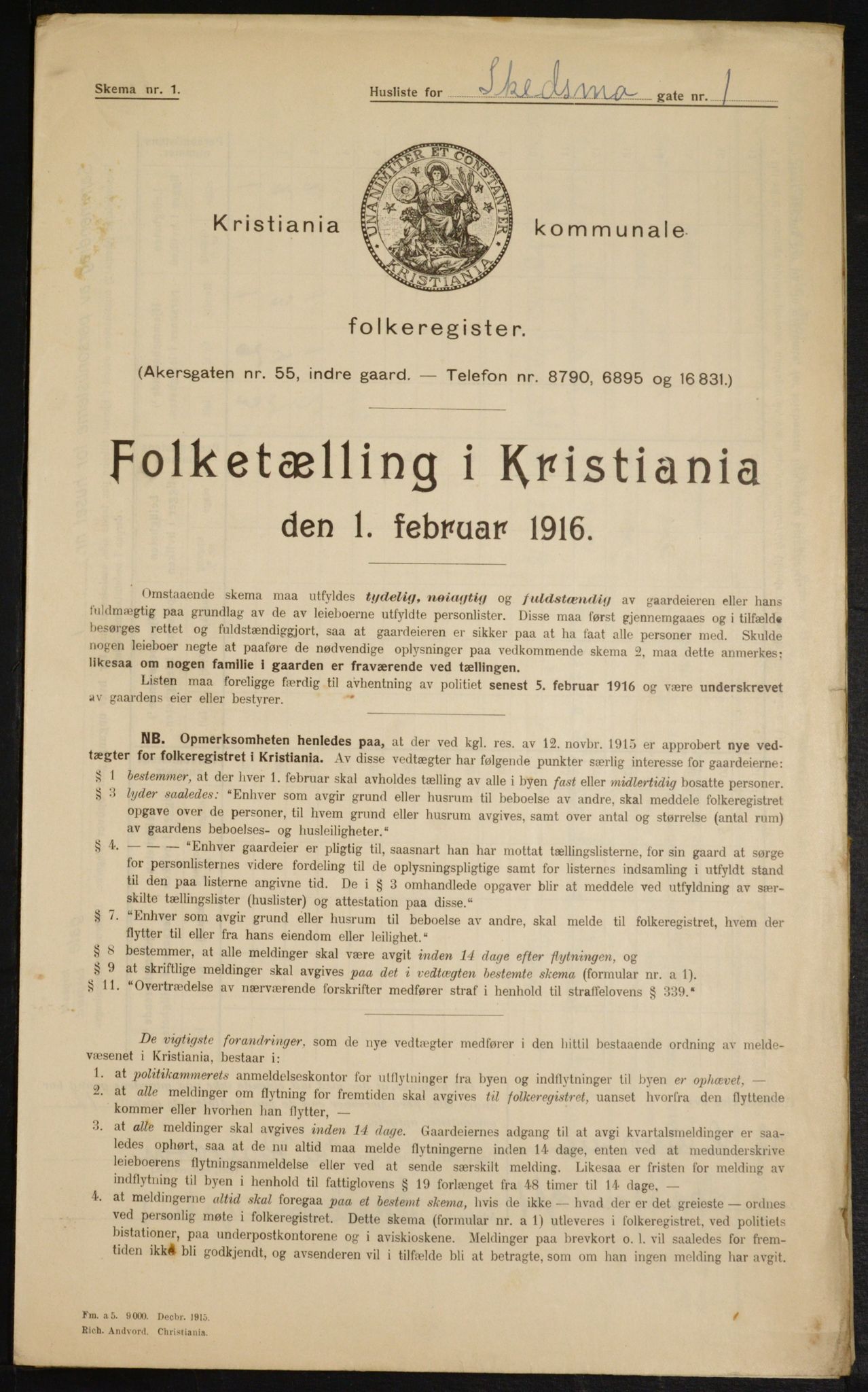 OBA, Municipal Census 1916 for Kristiania, 1916, p. 97696