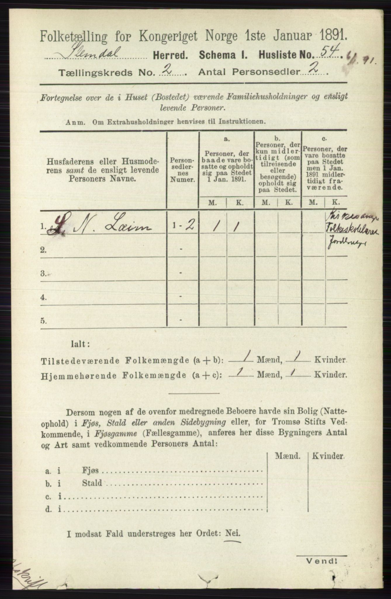 RA, 1891 census for 0811 Slemdal, 1891, p. 364