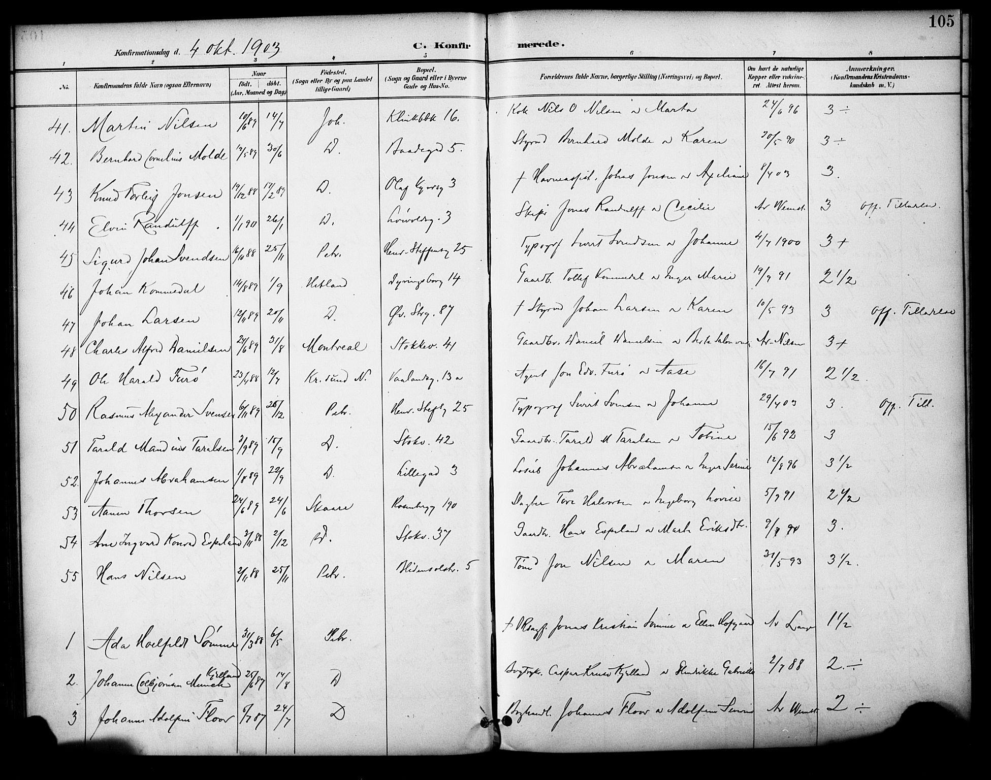 Domkirken sokneprestkontor, AV/SAST-A-101812/001/30/30BA/L0031: Parish register (official) no. A 30, 1896-1916, p. 105