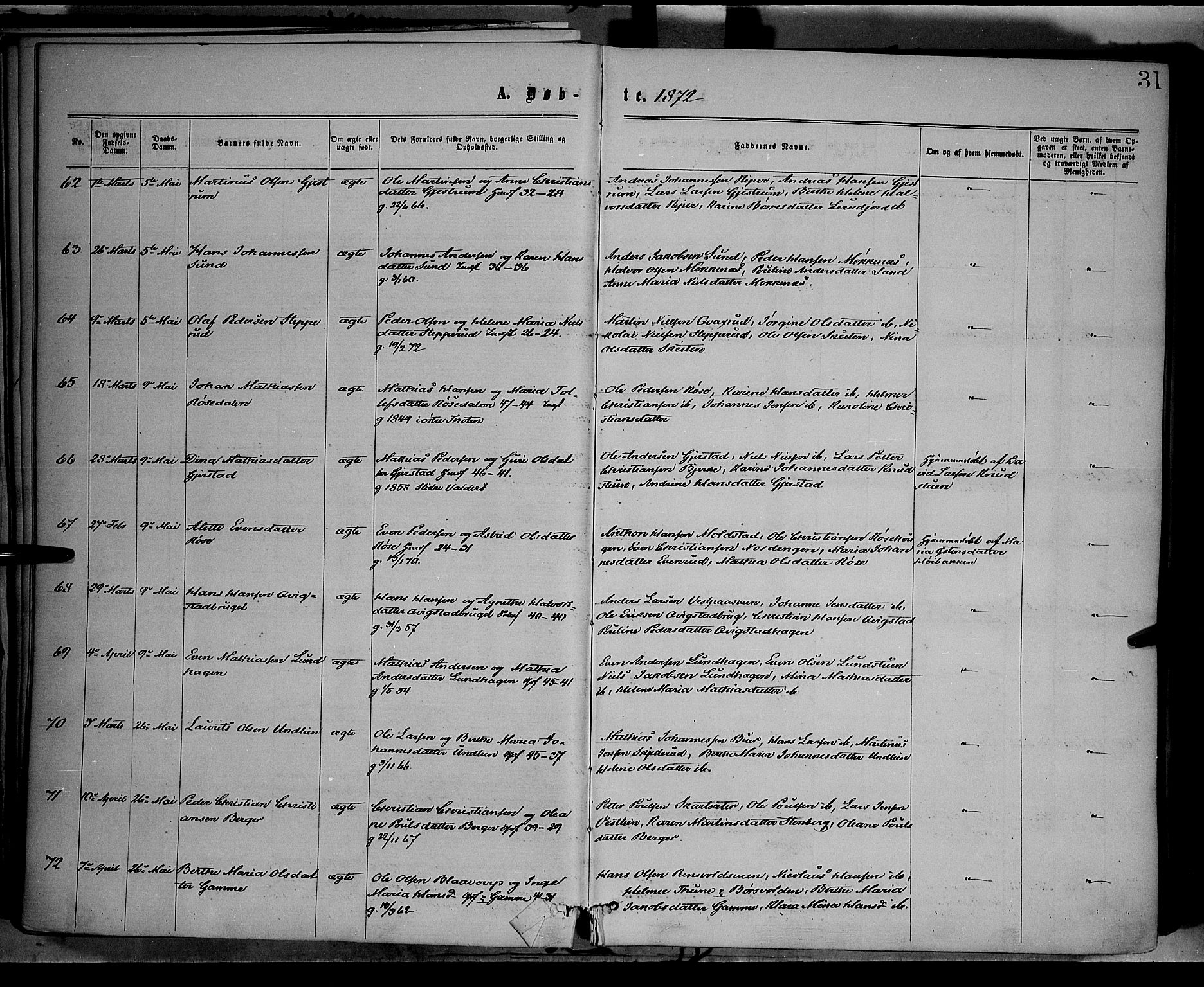 Vestre Toten prestekontor, SAH/PREST-108/H/Ha/Haa/L0008: Parish register (official) no. 8, 1870-1877, p. 31