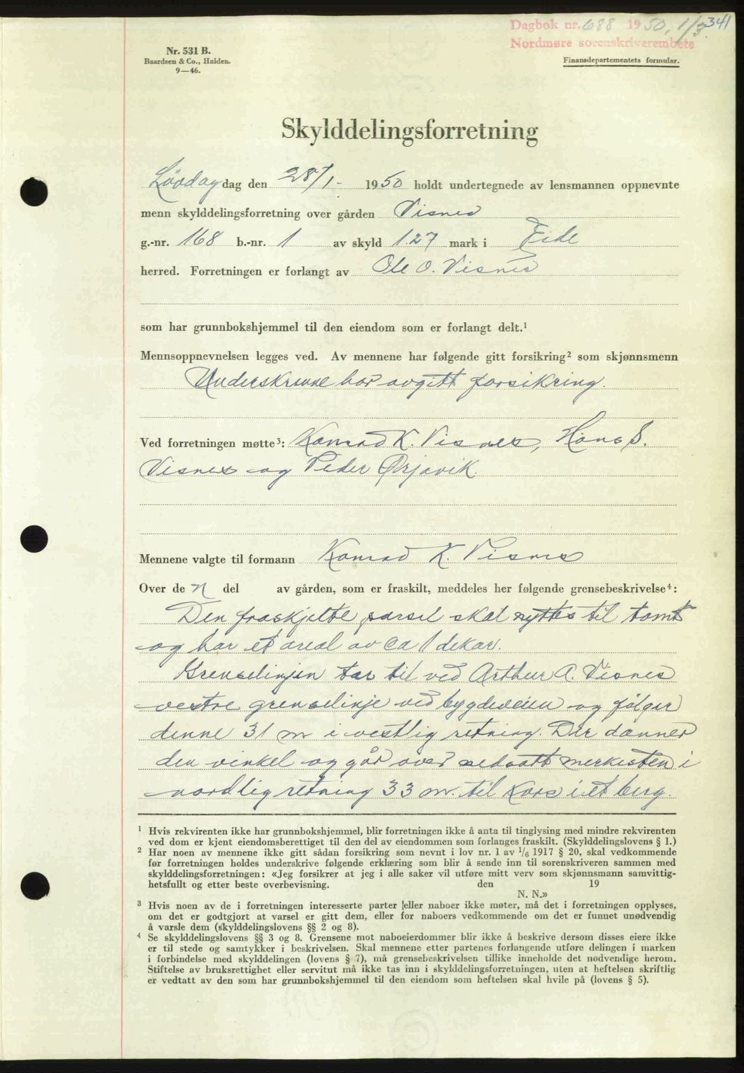 Nordmøre sorenskriveri, AV/SAT-A-4132/1/2/2Ca: Mortgage book no. A114, 1950-1950, Diary no: : 688/1950