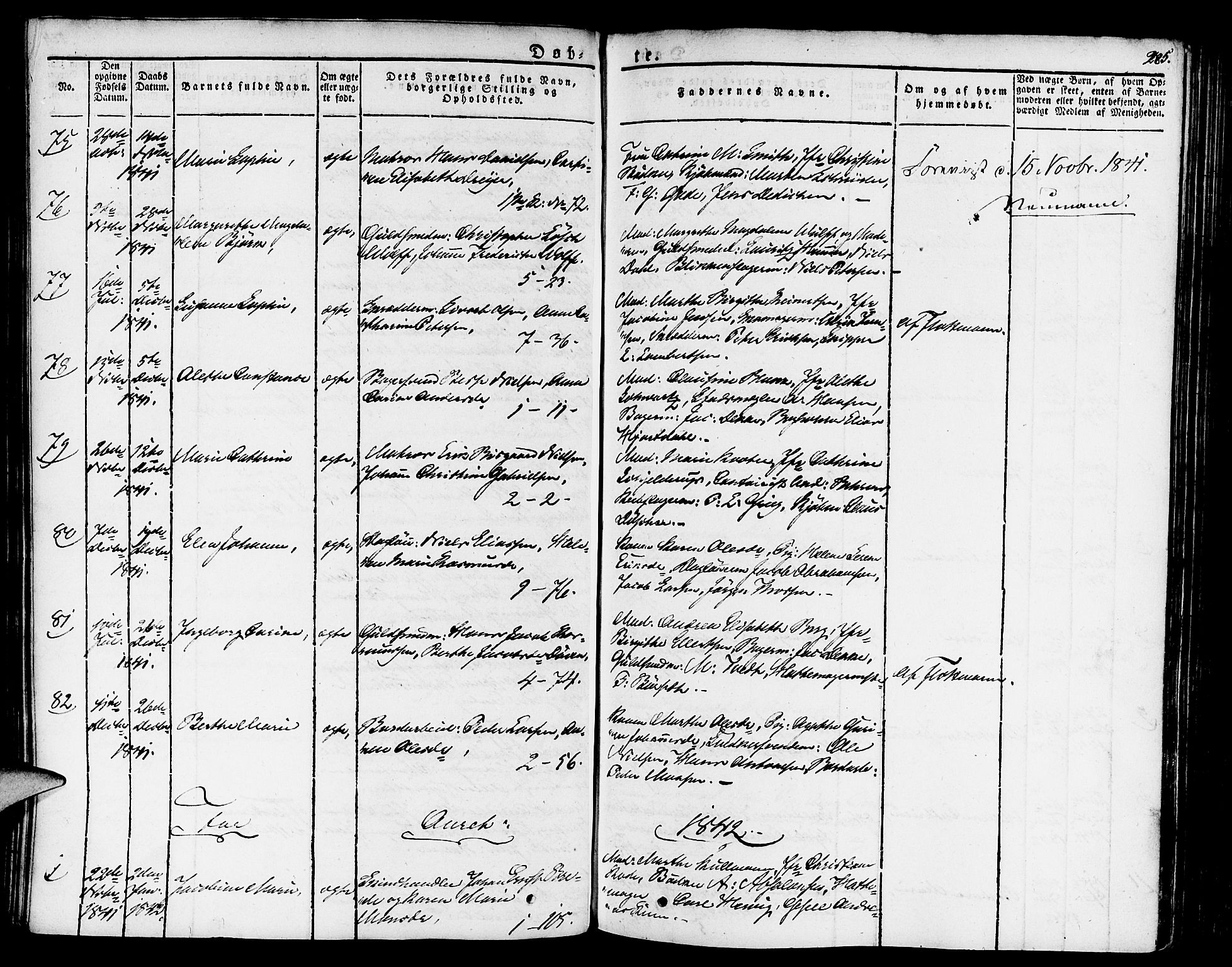 Nykirken Sokneprestembete, SAB/A-77101/H/Haa/L0012: Parish register (official) no. A 12, 1821-1844, p. 285
