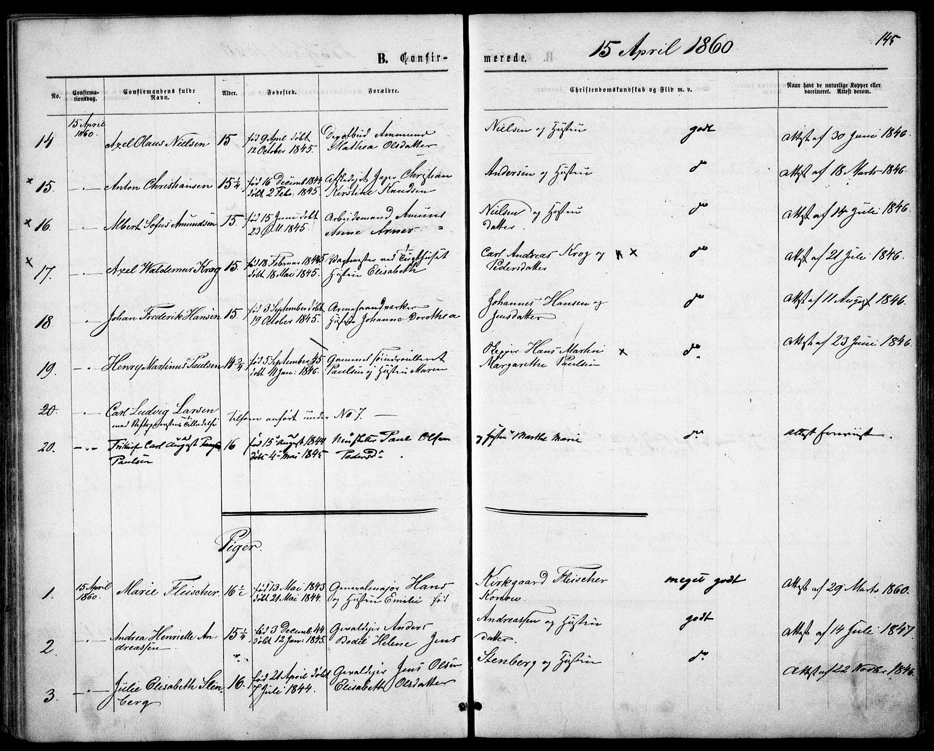 Garnisonsmenigheten Kirkebøker, AV/SAO-A-10846/F/Fa/L0010: Parish register (official) no. 10, 1859-1869, p. 145