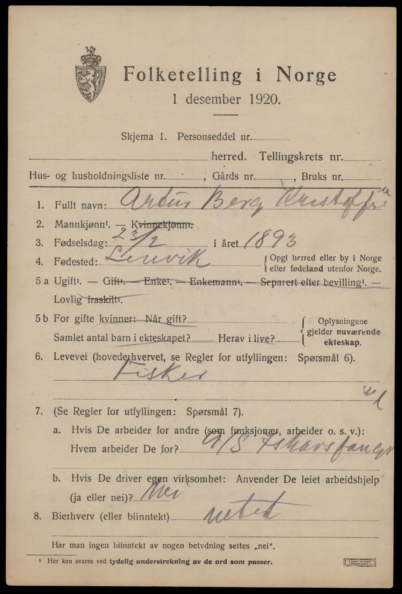 RA, 1920 census: Additional forms, 1920, p. 5623