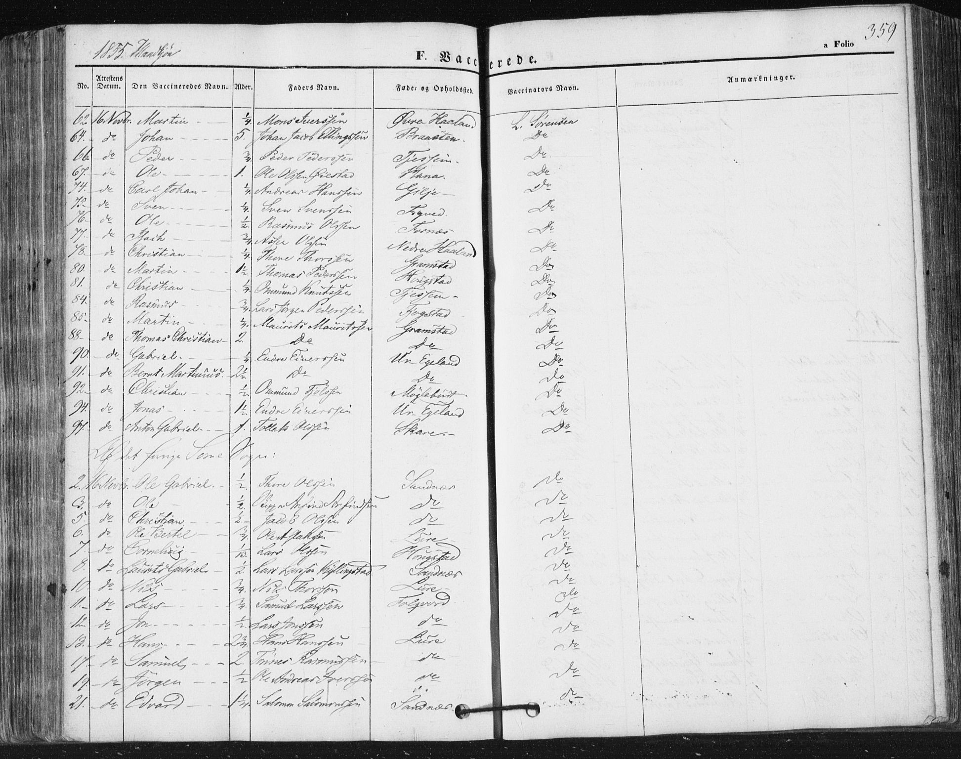 Høyland sokneprestkontor, SAST/A-101799/001/30BA/L0008: Parish register (official) no. A 8, 1841-1856, p. 359