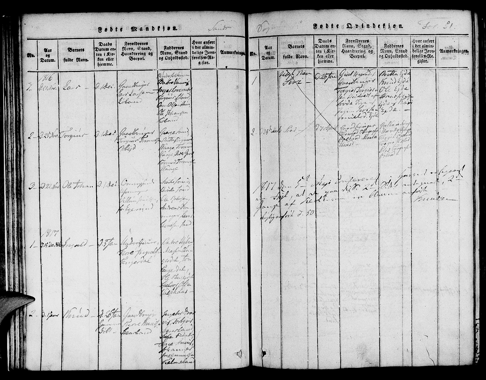 Jelsa sokneprestkontor, SAST/A-101842/01/V: Parish register (copy) no. B 1 /2, 1816-1828, p. 51