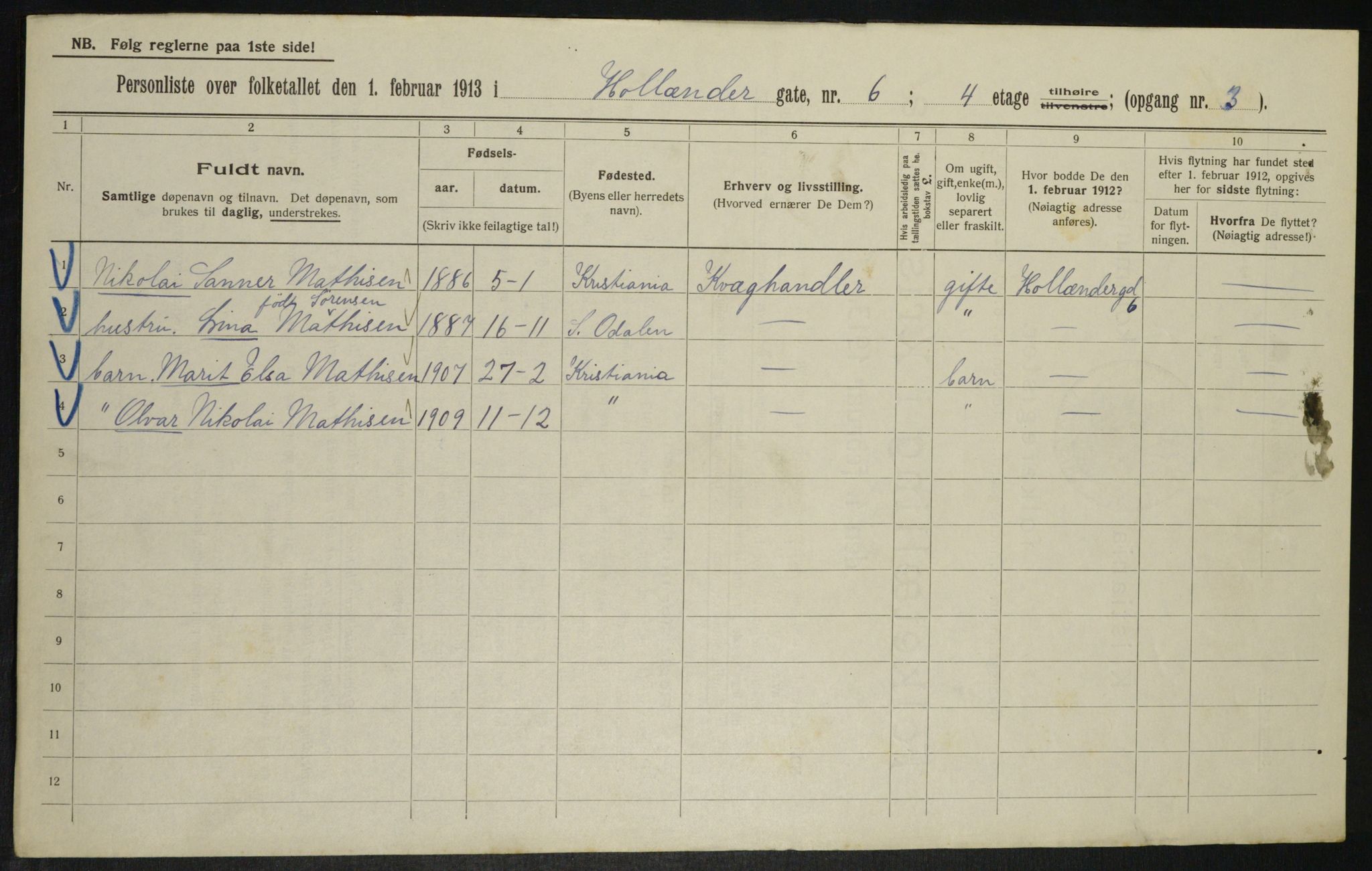 OBA, Municipal Census 1913 for Kristiania, 1913, p. 40573