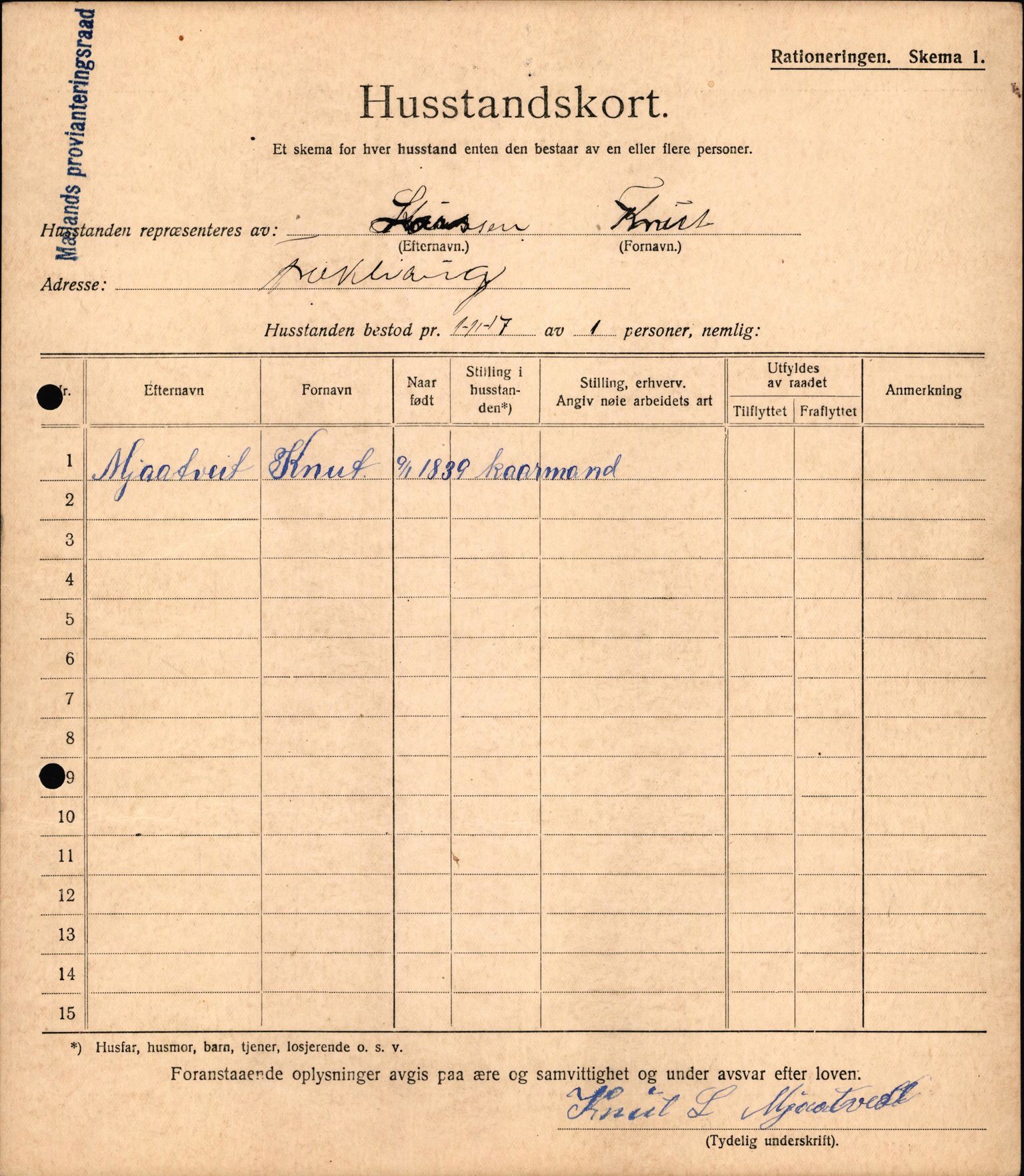 IKAH, Meland kommune, Provianteringsrådet, Husstander per 01.11.1917, 1917-1918, p. 248