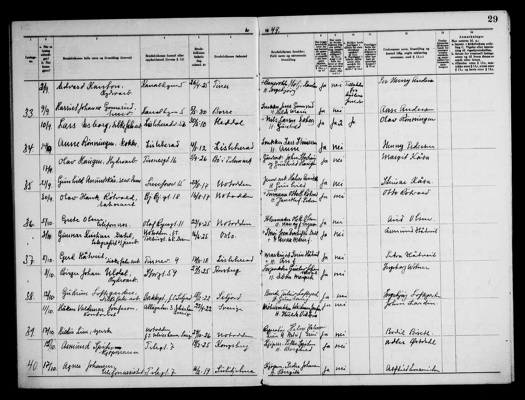 Notodden kirkebøker, AV/SAKO-A-290/H/Ha/L0002: Banns register no. 2, 1946-1958, p. 29