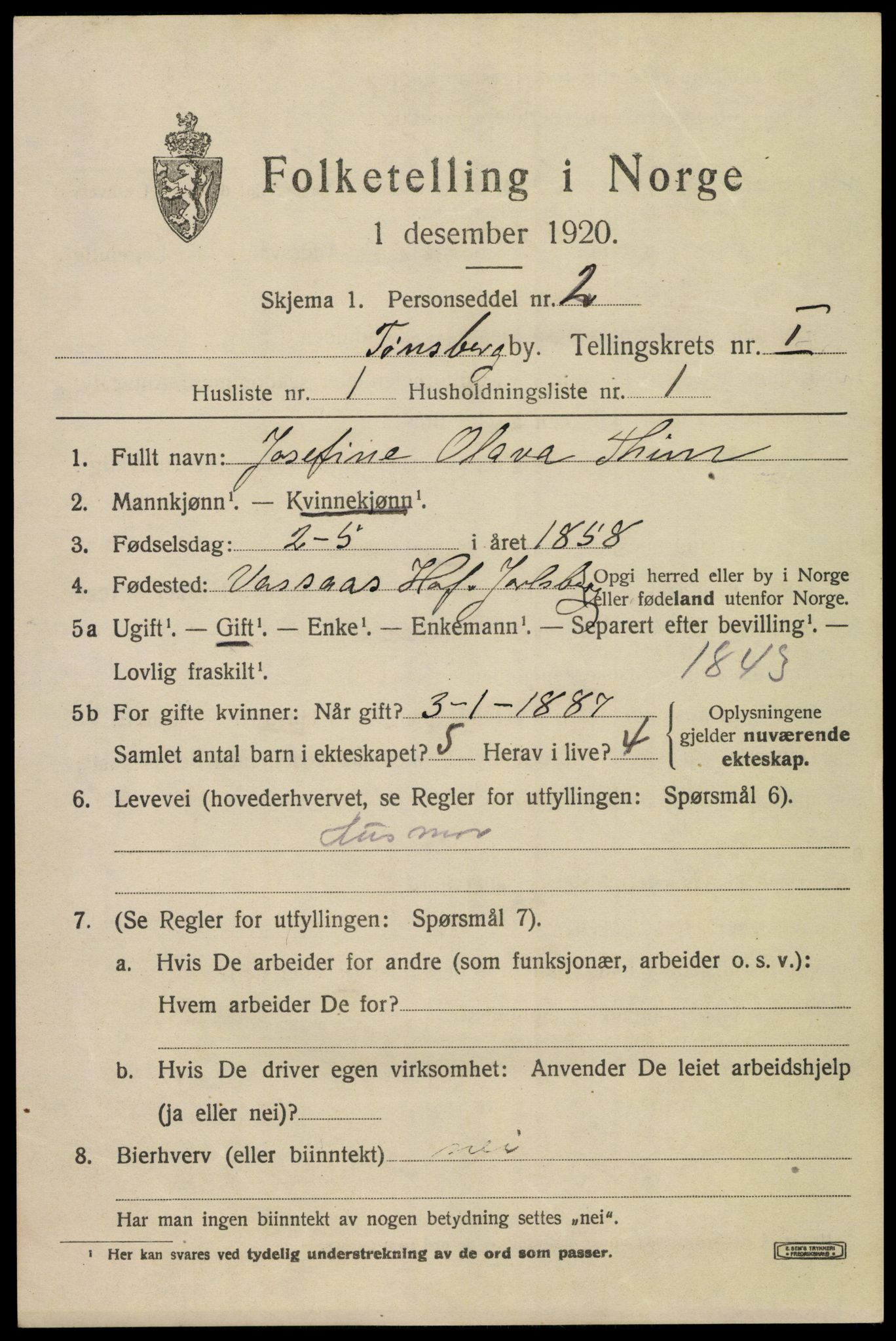 SAKO, 1920 census for Tønsberg, 1920, p. 8739