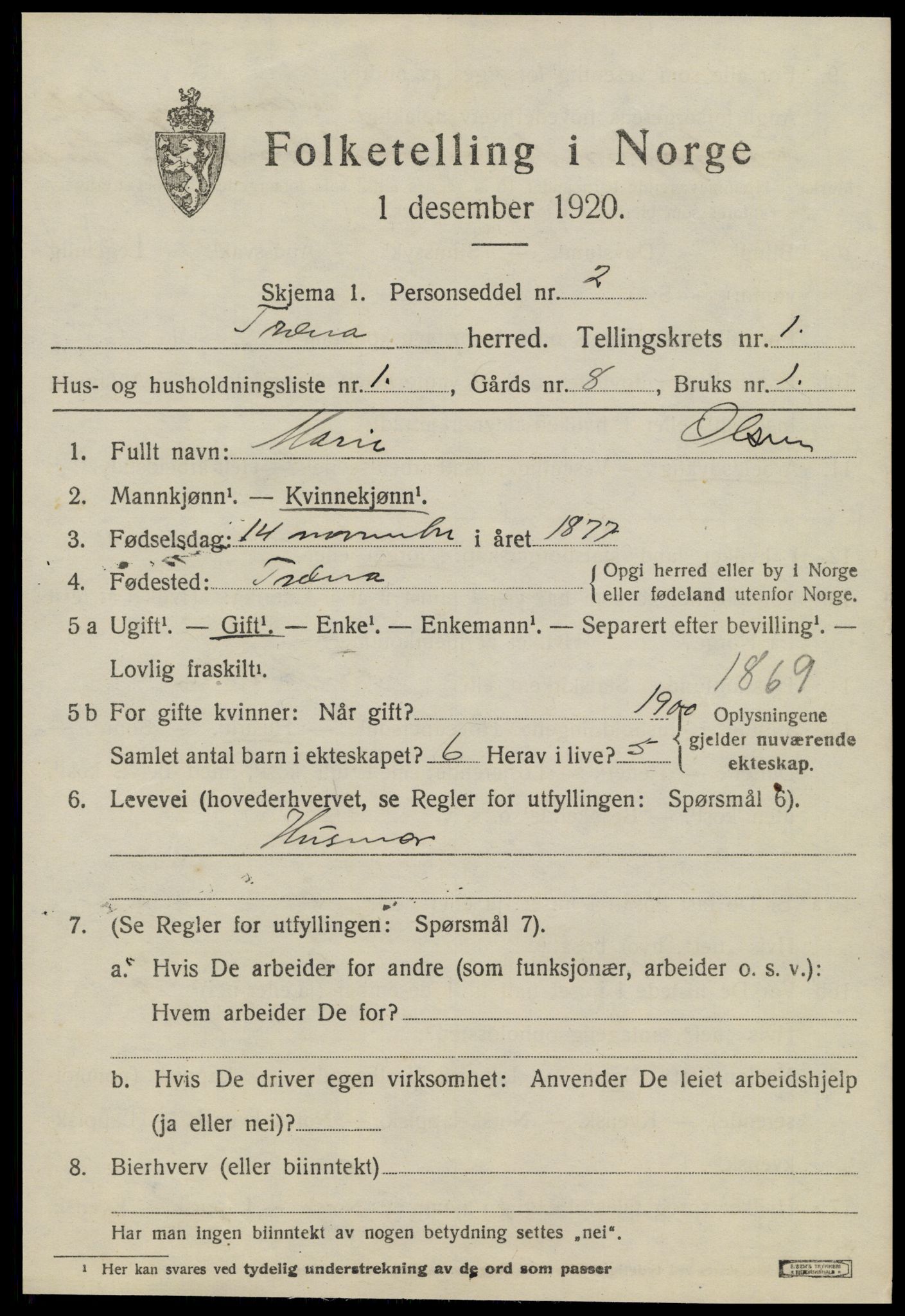 SAT, 1920 census for Træna, 1920, p. 258