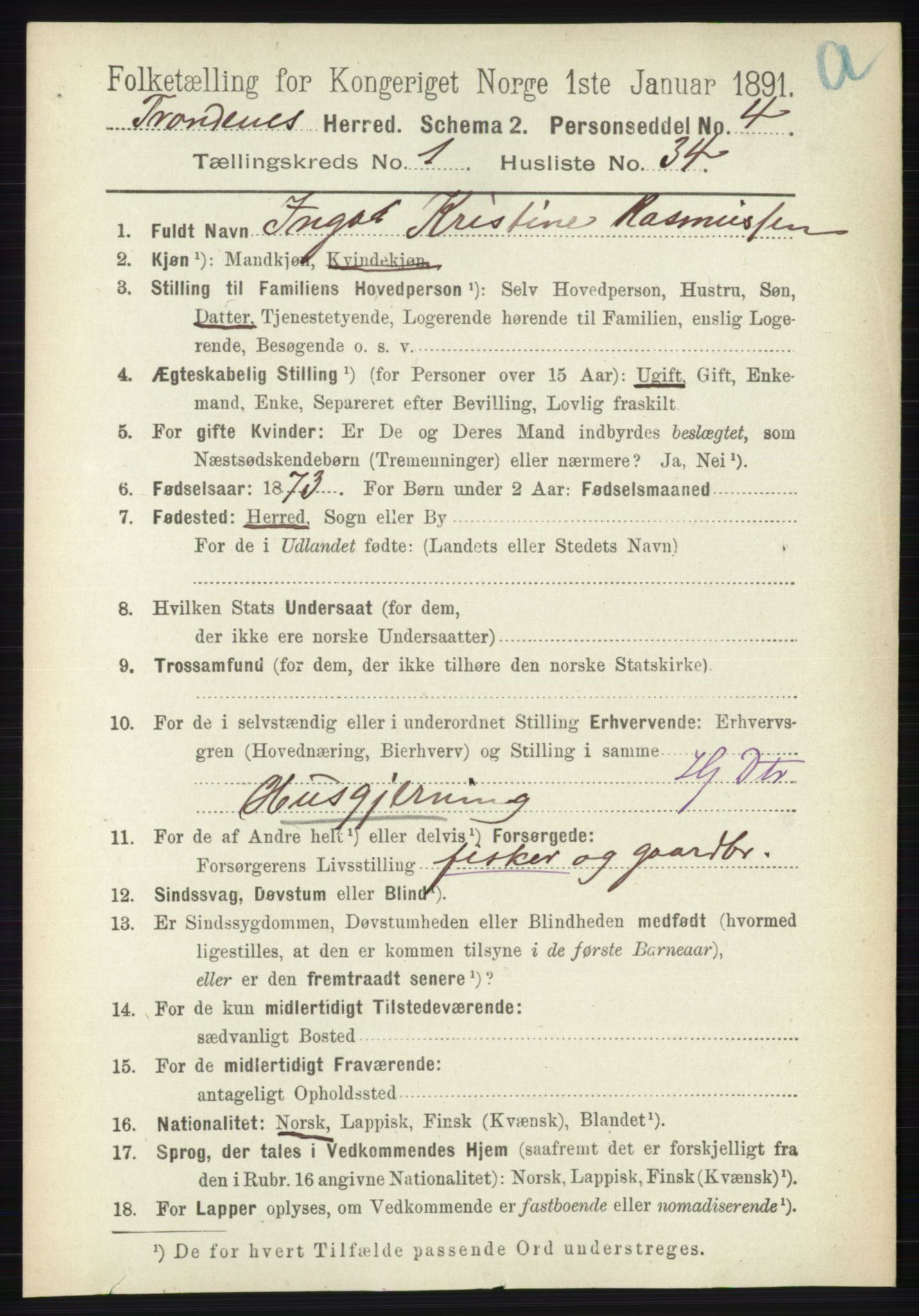 RA, 1891 census for 1914 Trondenes, 1891, p. 339