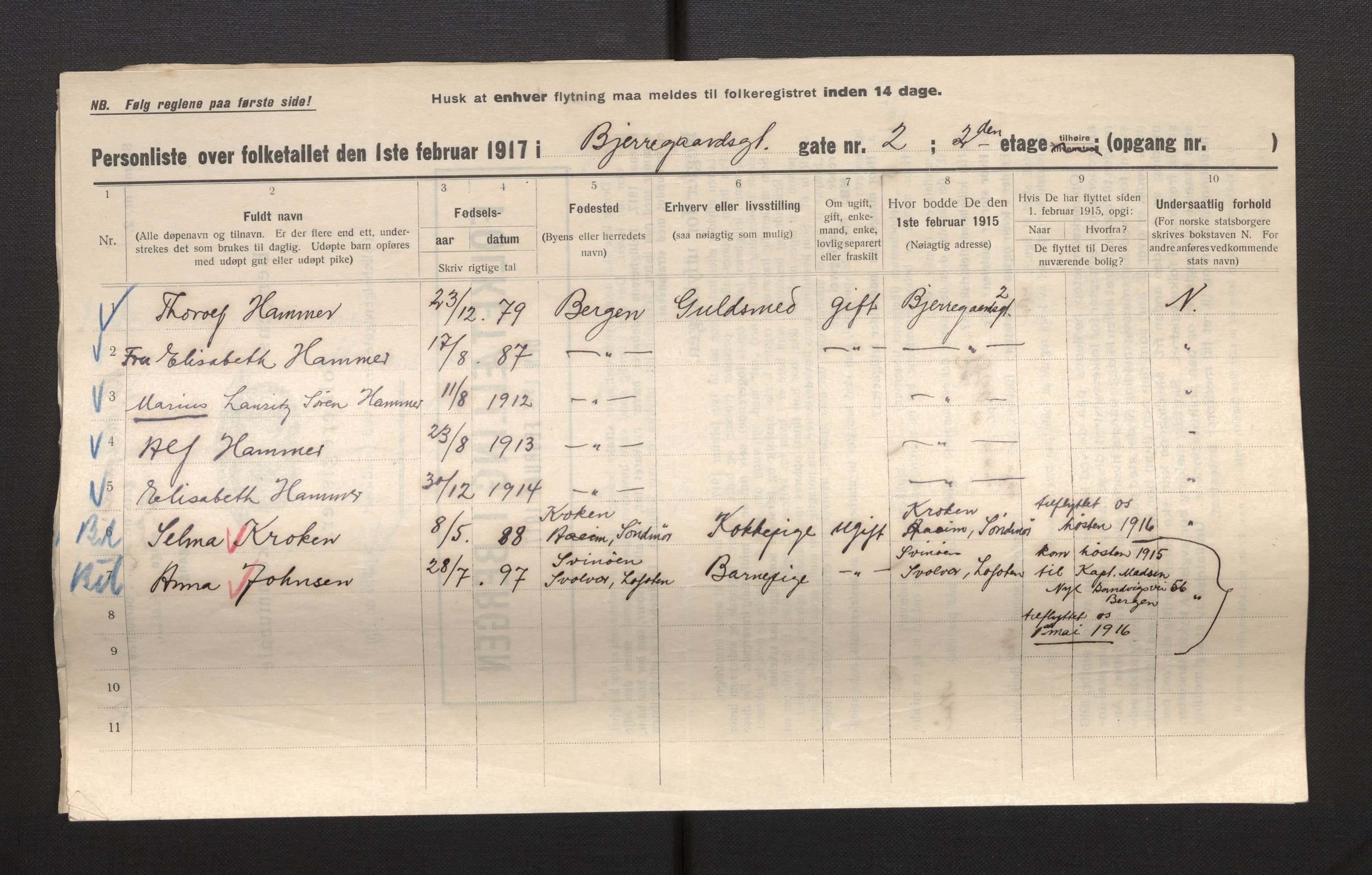 SAB, Municipal Census 1917 for Bergen, 1917, p. 2675