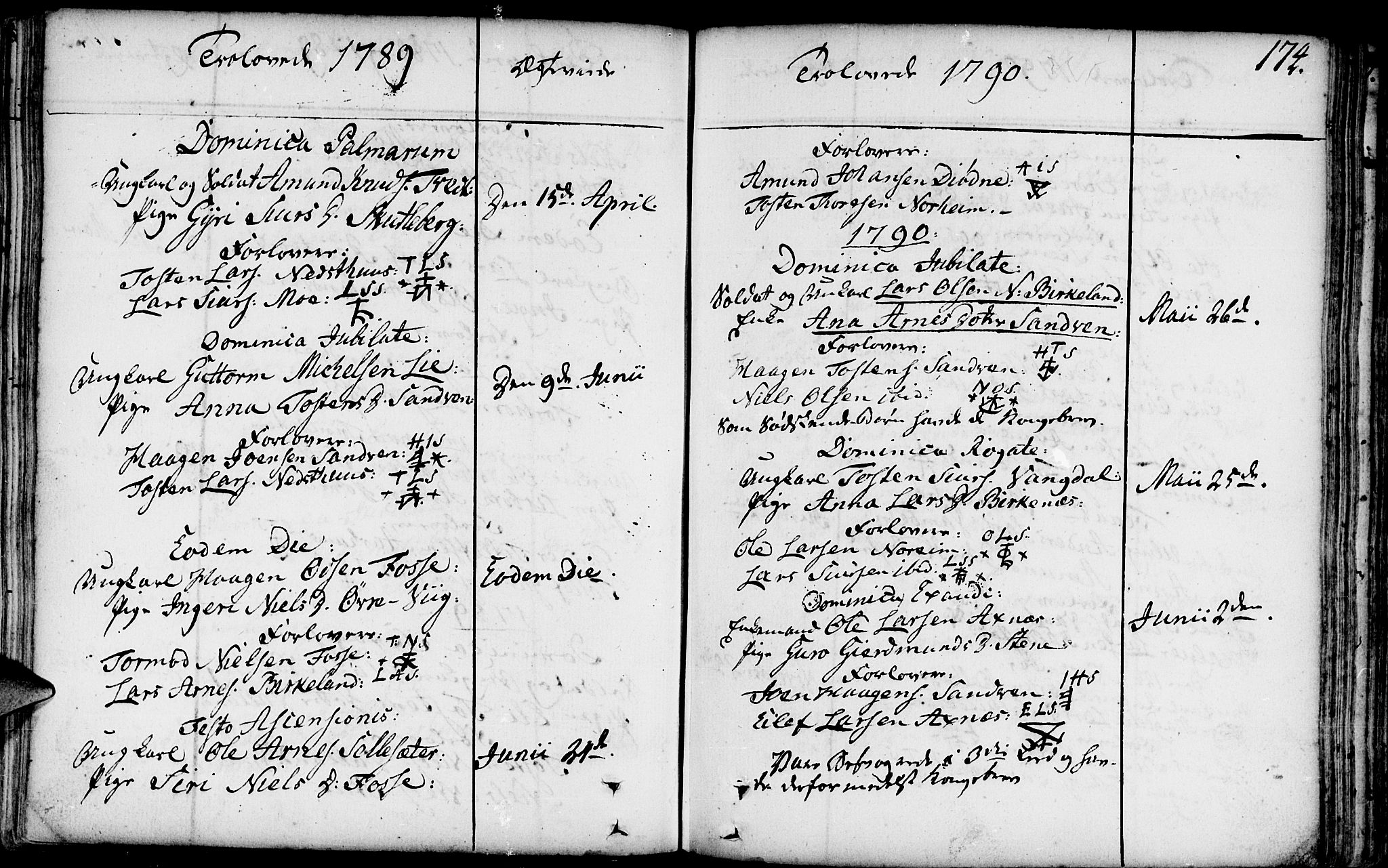 Kvam sokneprestembete, SAB/A-76201/H/Haa: Parish register (official) no. A 3, 1743-1795, p. 174