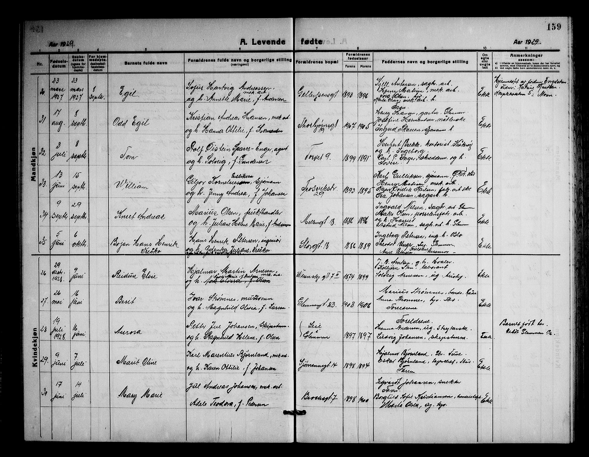 Fredrikstad domkirkes prestekontor Kirkebøker, AV/SAO-A-10906/G/Ga/L0005: Parish register (copy) no. 5, 1918-1948, p. 159