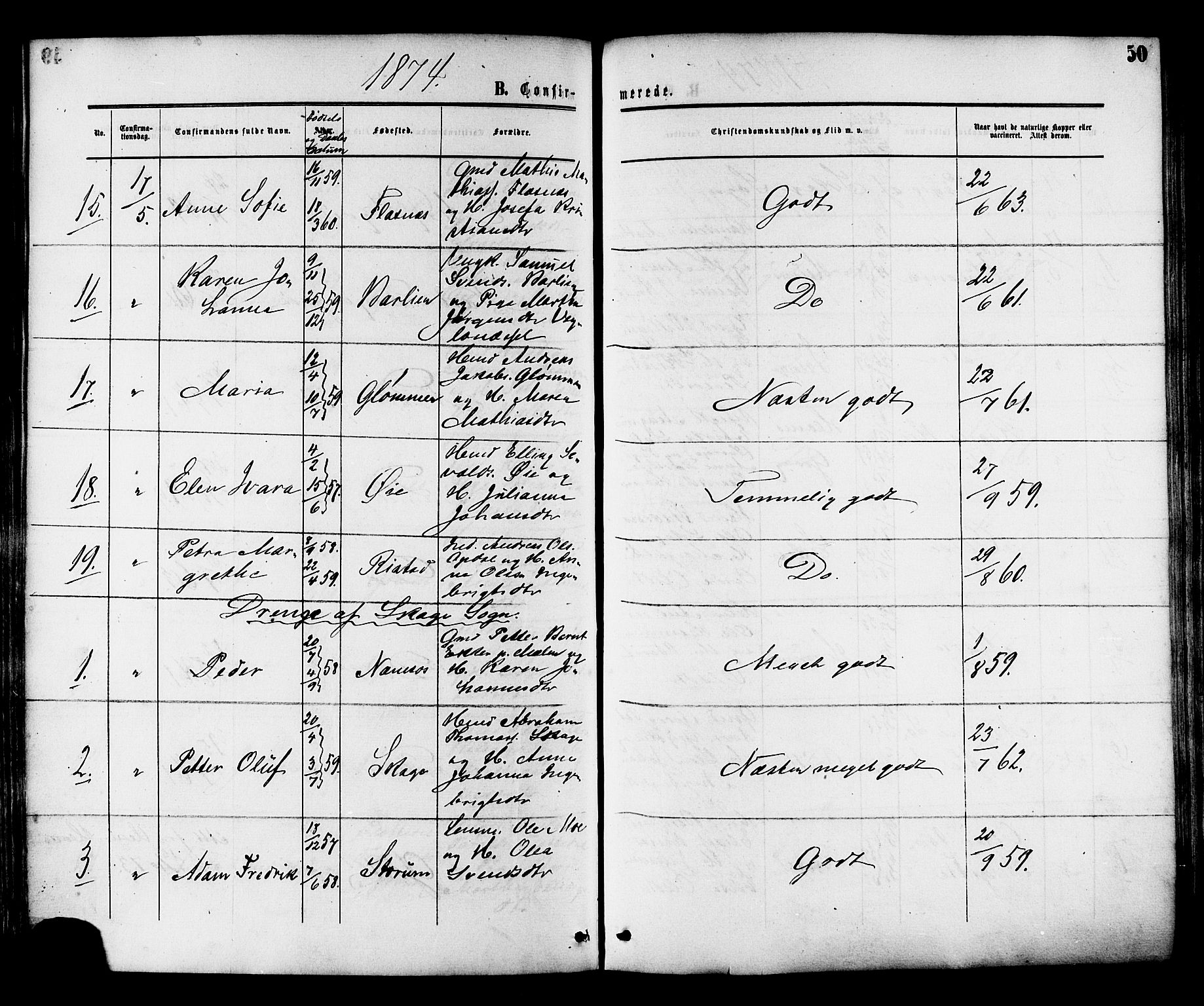 Ministerialprotokoller, klokkerbøker og fødselsregistre - Nord-Trøndelag, AV/SAT-A-1458/764/L0553: Parish register (official) no. 764A08, 1858-1880, p. 50