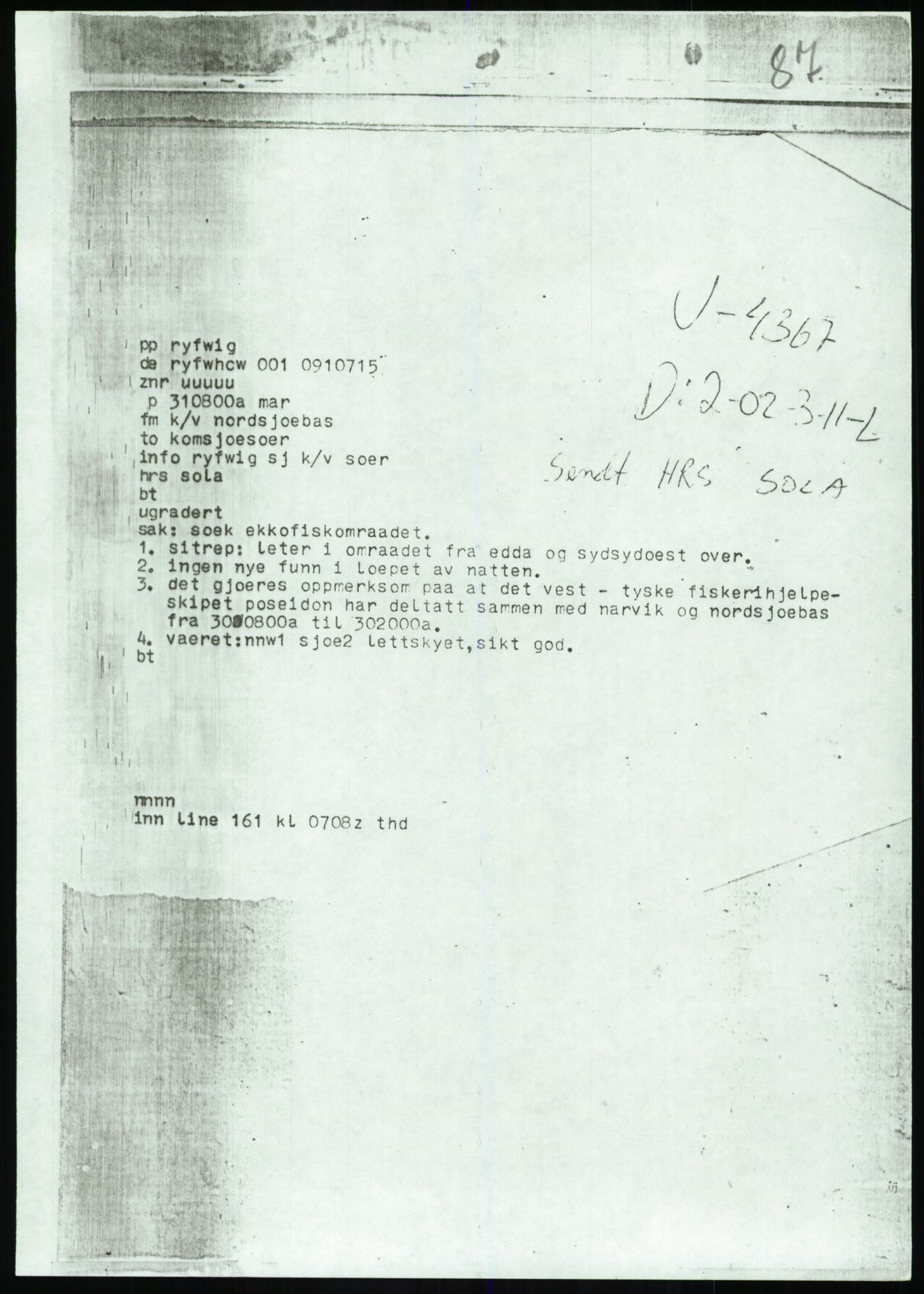 Justisdepartementet, Granskningskommisjonen ved Alexander Kielland-ulykken 27.3.1980, AV/RA-S-1165/D/L0017: P Hjelpefartøy (Doku.liste + P1-P6 av 6)/Q Hovedredningssentralen (Q0-Q27 av 27), 1980-1981, p. 237