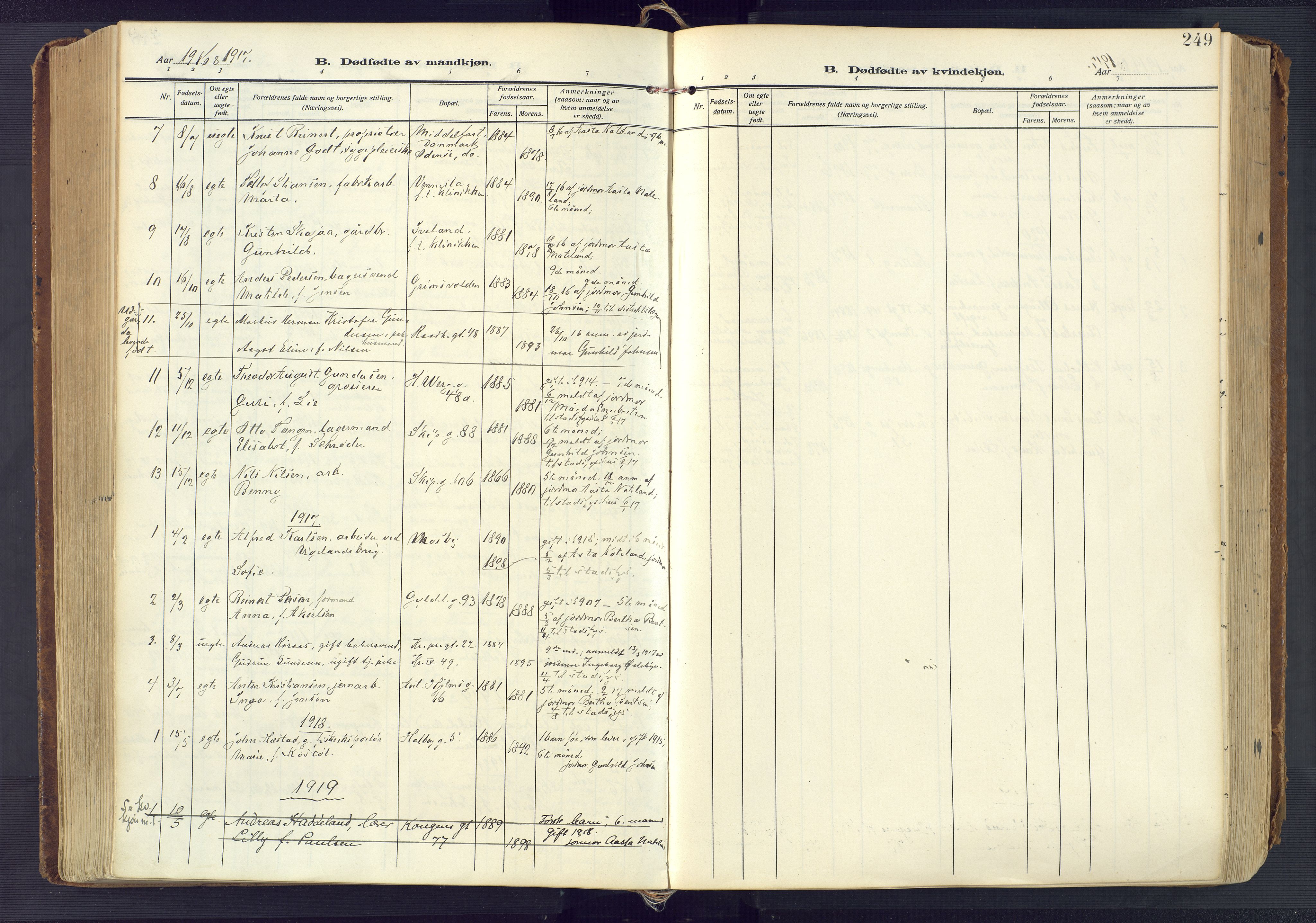 Kristiansand domprosti, SAK/1112-0006/F/Fa/L0023: Parish register (official) no. A 22, 1909-1917, p. 249